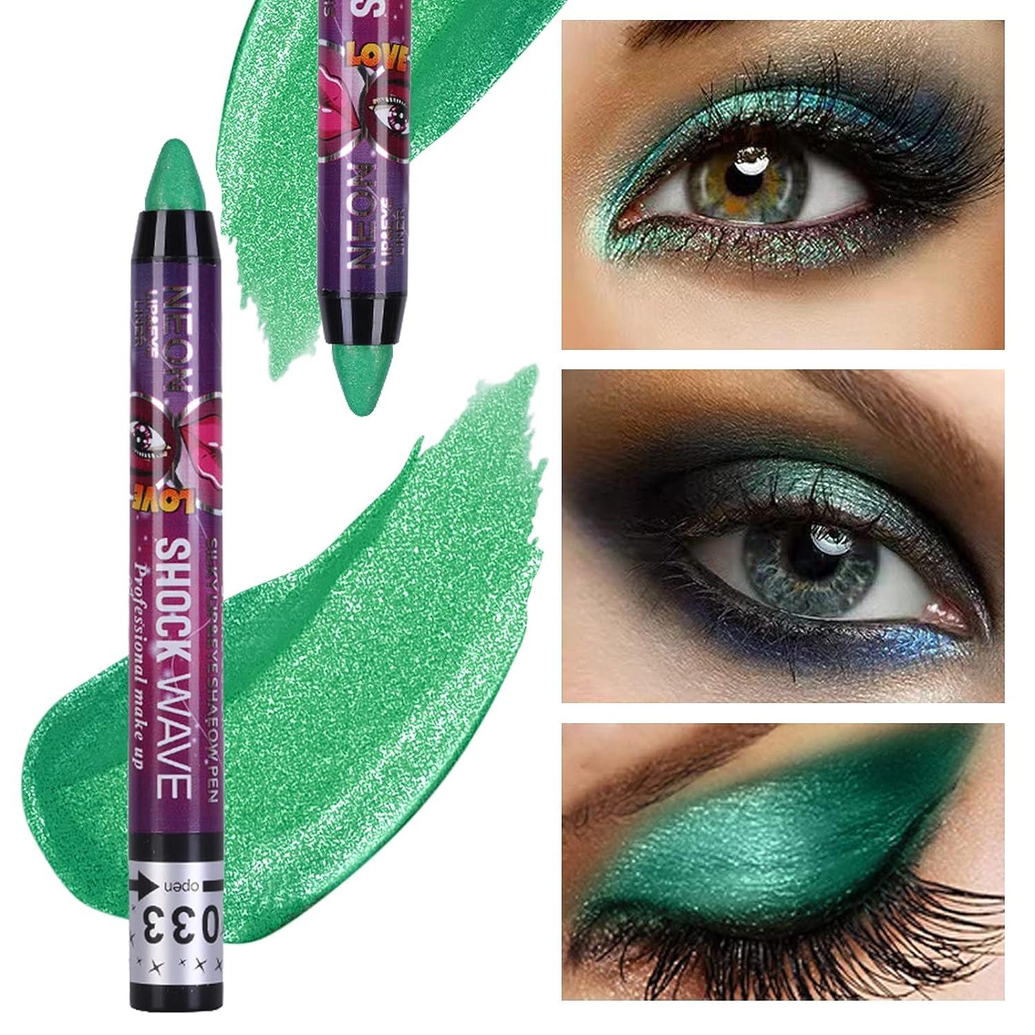 MEICOLY Green Eyeshadow Stick,Metallic Shimmer Crayon,Christmas Grinch  Makeup,Pro Waterproof & Long Lasting Shiny Bright Rotating Eye shadow  Sticks