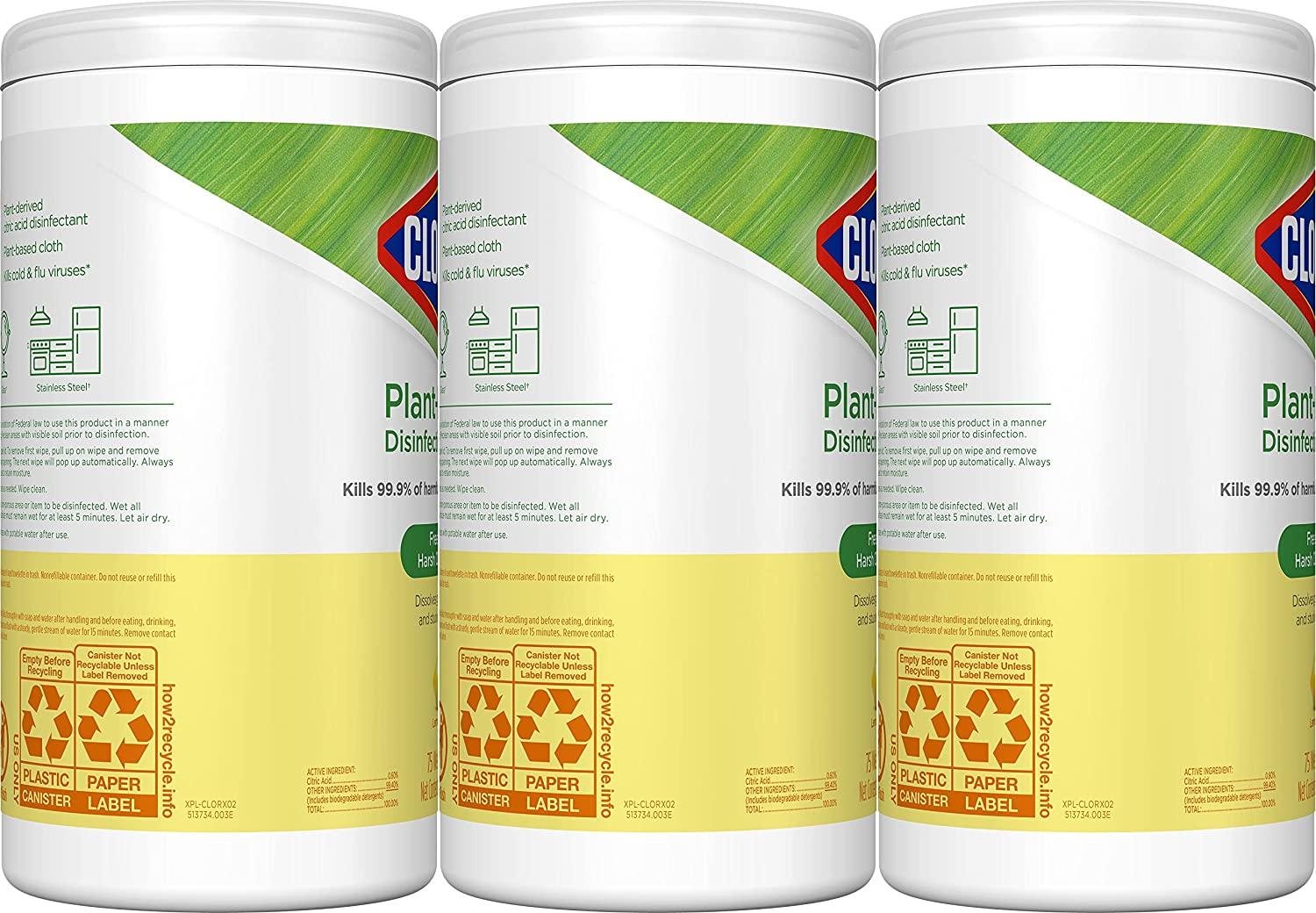 Clorox PlantBased Disinfecting Wipes Lemon Zest 75ct EcoFriendly