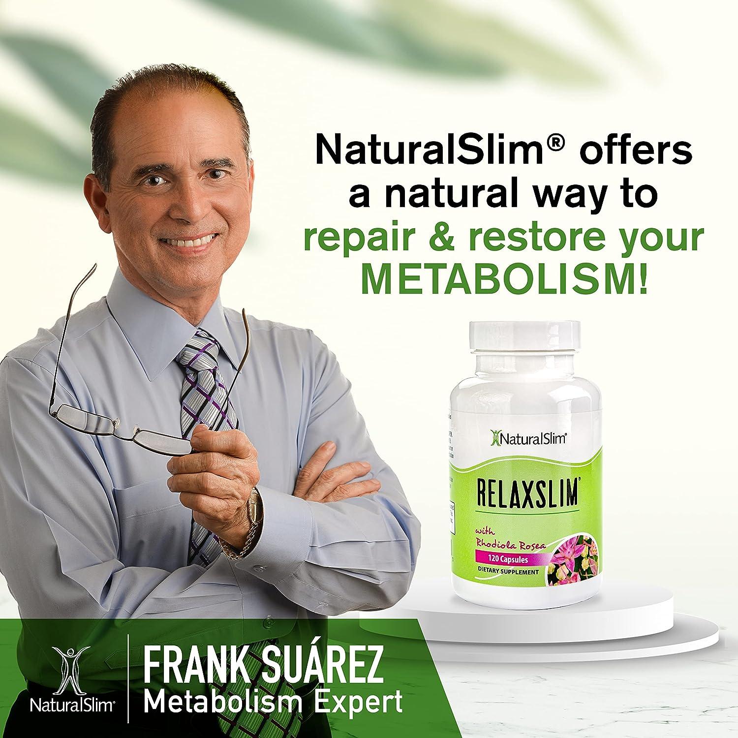 NaturalSlim Relaxslim for Metabolism, Helps Control Appetite, Fat & Stress  Support - Adaptogen Supplements w/Rhodiola Rosea & Ashwagandha - Source of
