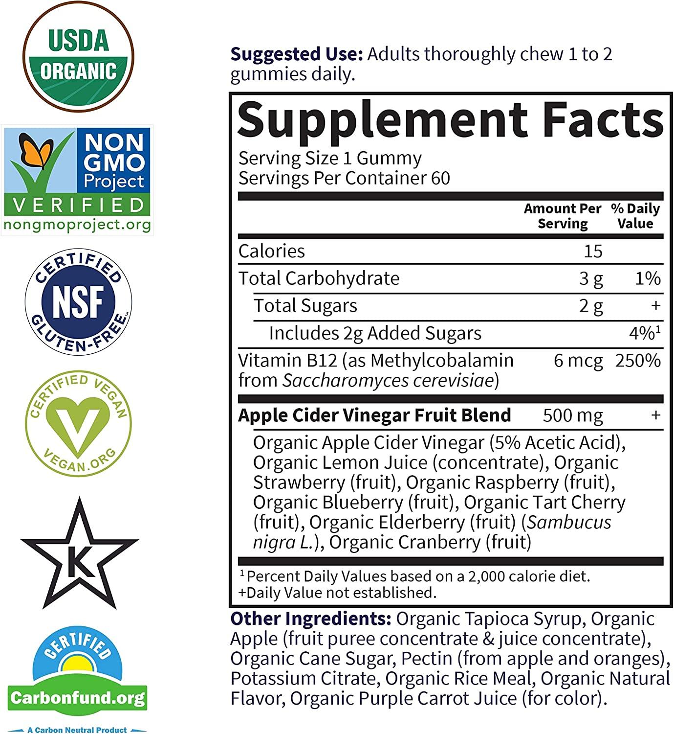 Garden of Life MyKind Organics Organic Apple Cider Vinegar Gummies 60