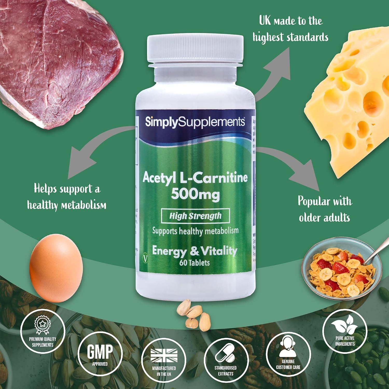 Acetyl L Carnitine 500mg Tablets | Vegan & Vegetarian Friendly | 60  Capsules | Made in UK | Buy Now with Express International Delivery