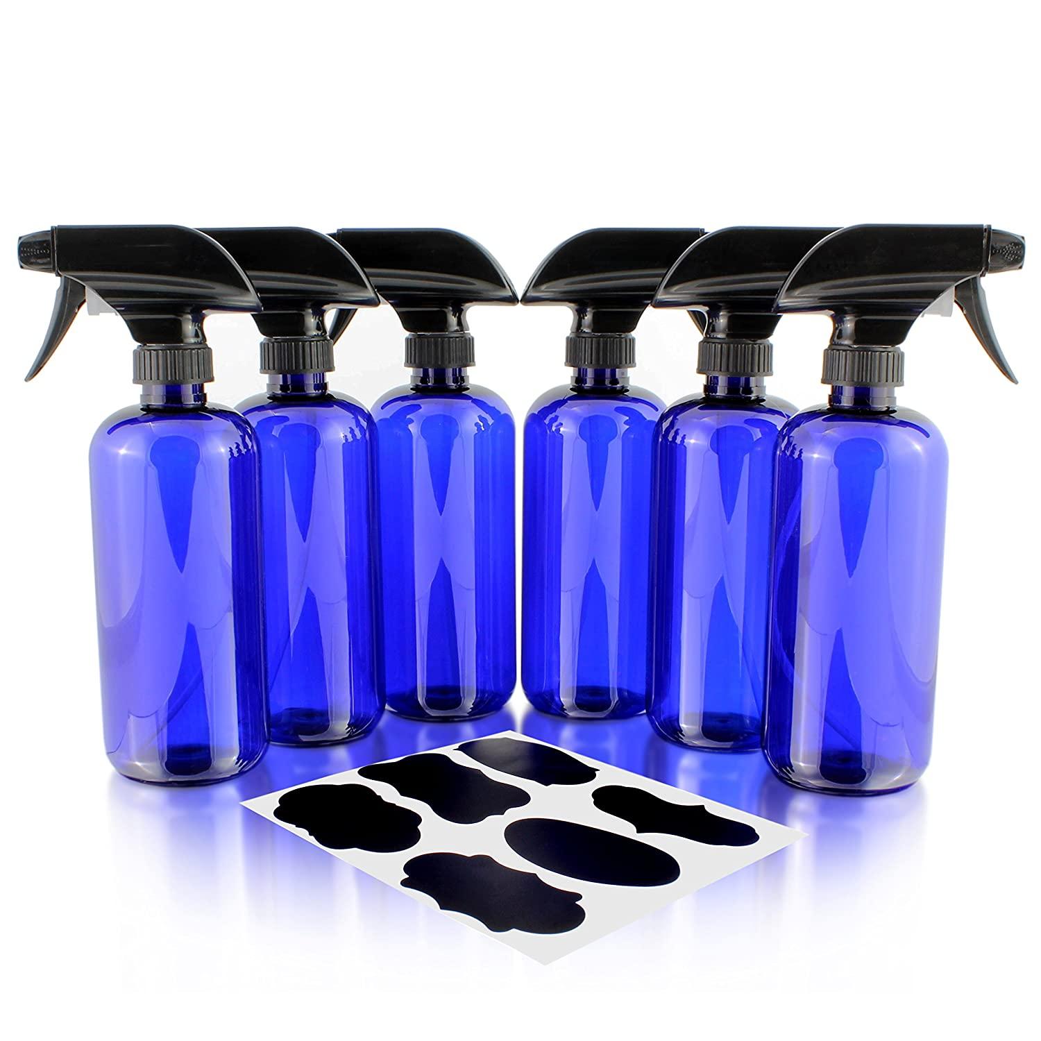 16oz Cobalt Blue PLASTIC Spray Bottles w/Heavy Duty Mist & Stream