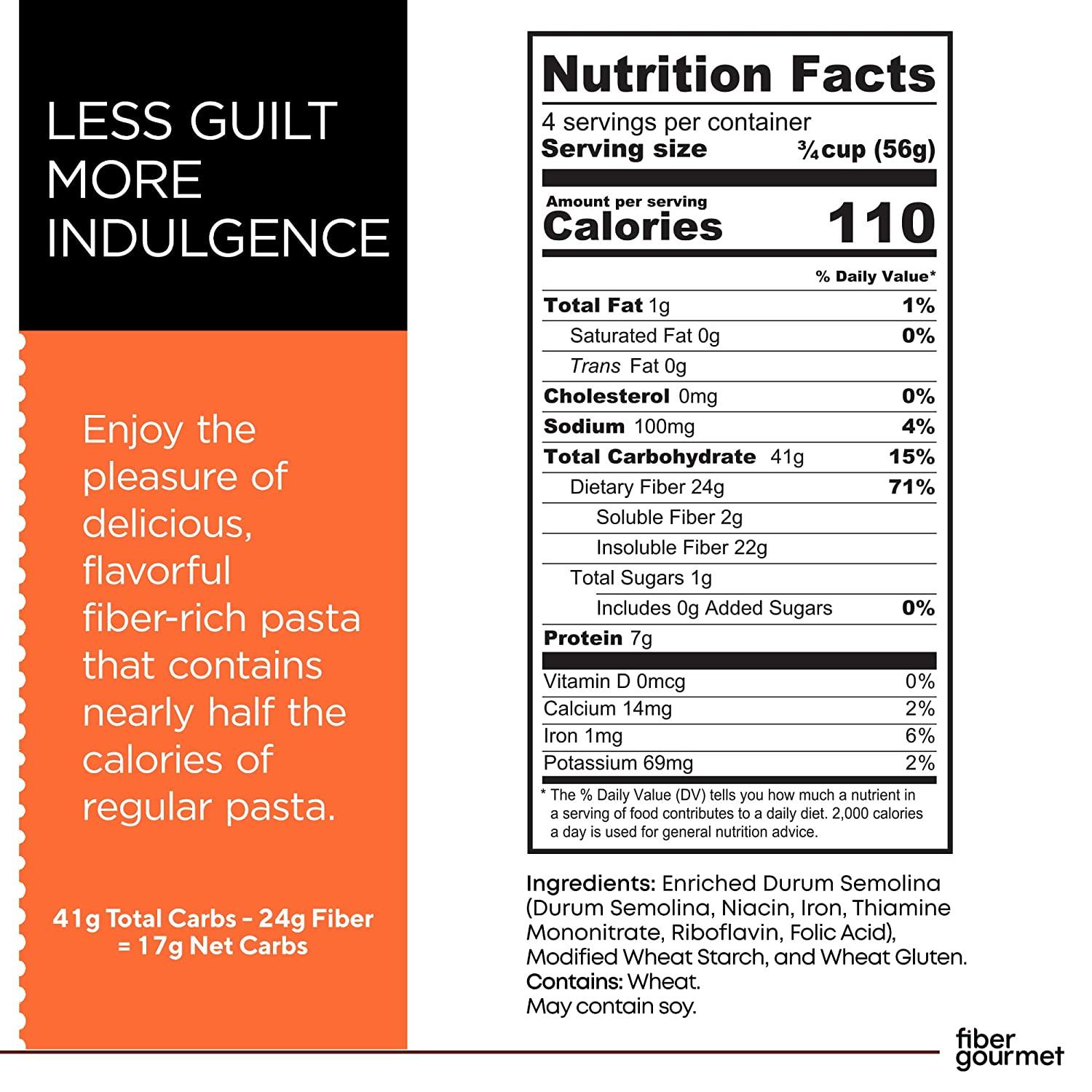 Fiber Gourmet Light Rotini Pasta, Low Calorie & FiberRich Pasta, Made