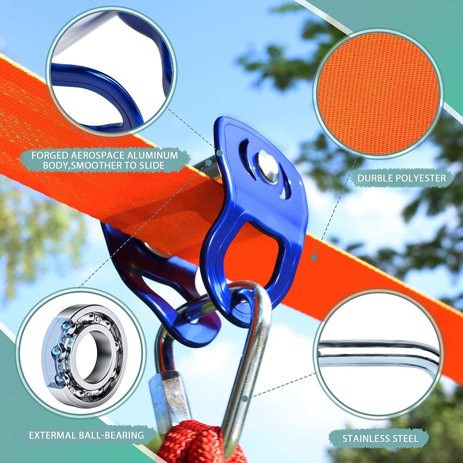 Slackline Pulley 63 FT Zipline Pulley kit for Backyard, Slackline
