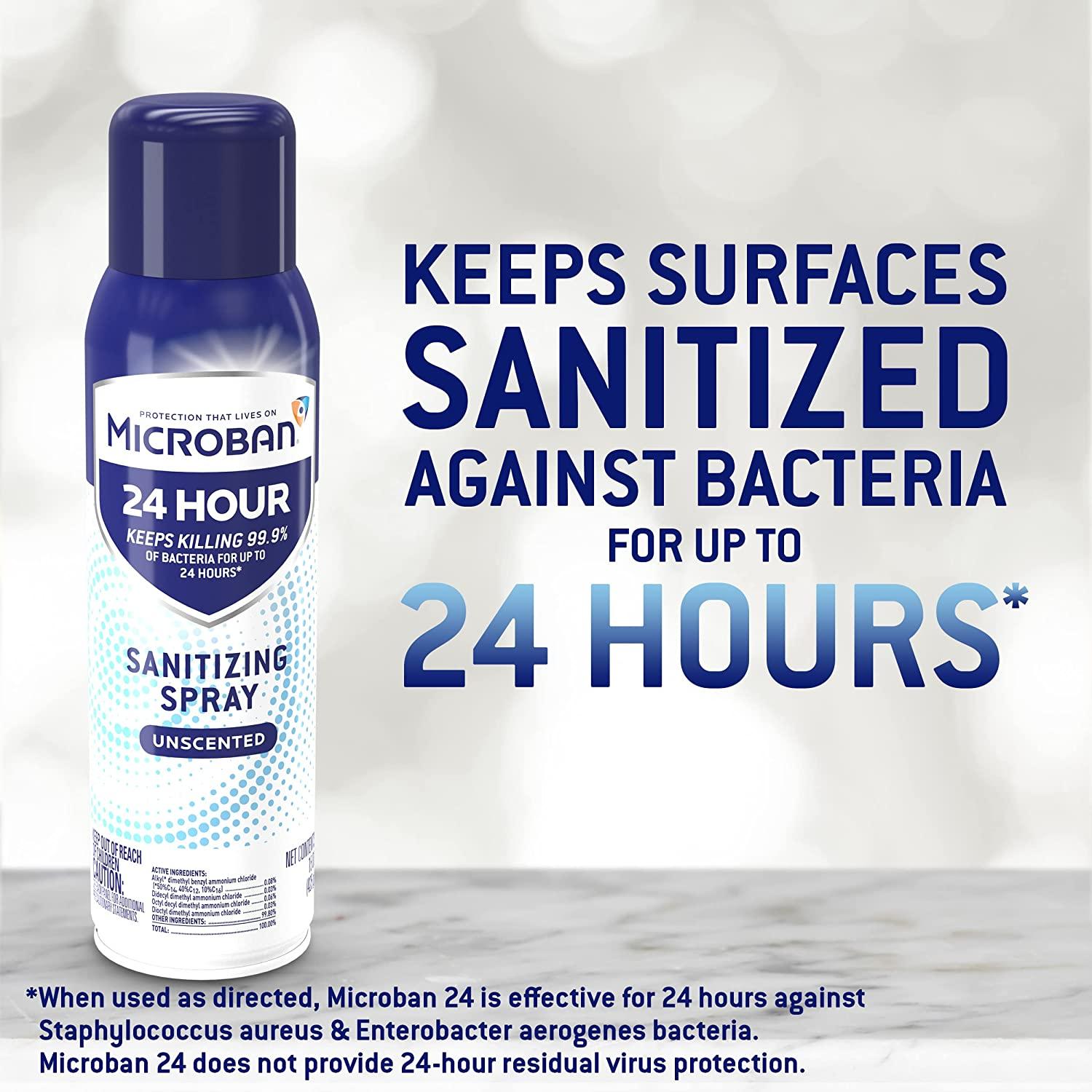 Microban Disinfectant Spray, 24 Hour Sanitizing Spray, Unscented Scent