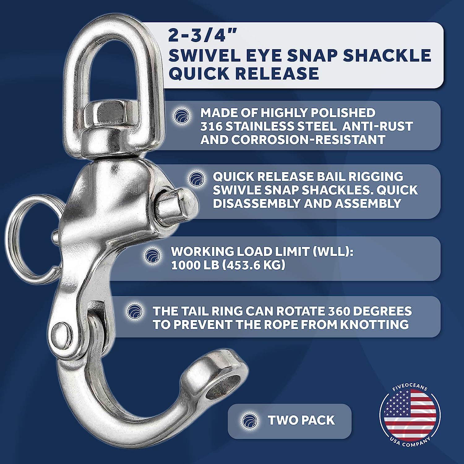 Five Oceans Swivel Eye Snap Shackle 2 3/4 2-PACK - 316 Marine-Grade ...