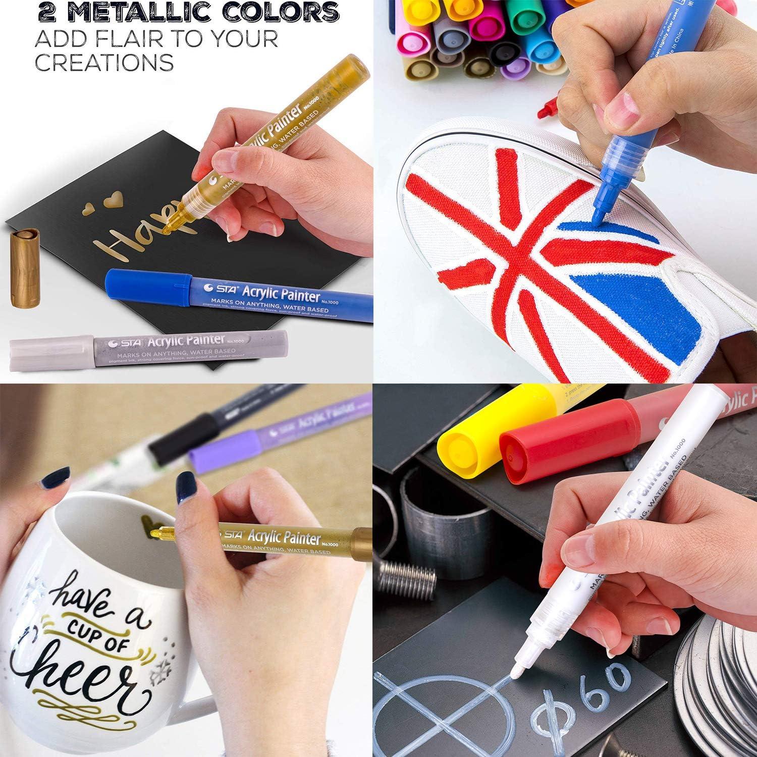 Metallic Paint Pens Gold, Paint Markers for Rocks Painting, Wood, Fabric,  Glass, Ceramic, Canvas, Scrapbooking, Card Making, DIY Craft Supplies  Metallic Acrylic Marker Set 