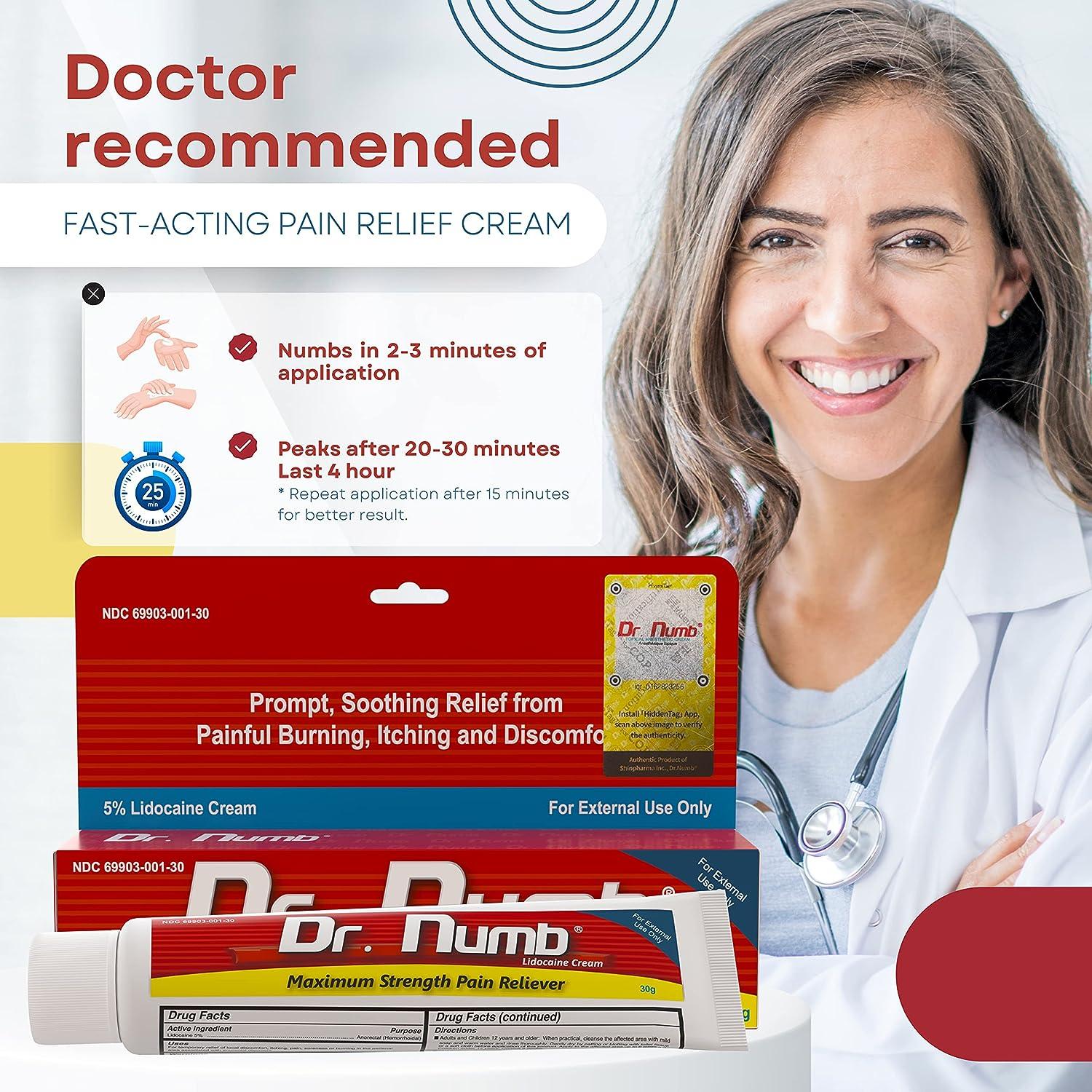 Dr. Numb 5 Lidocaine Cream Maximum Strength Pain Reliever with