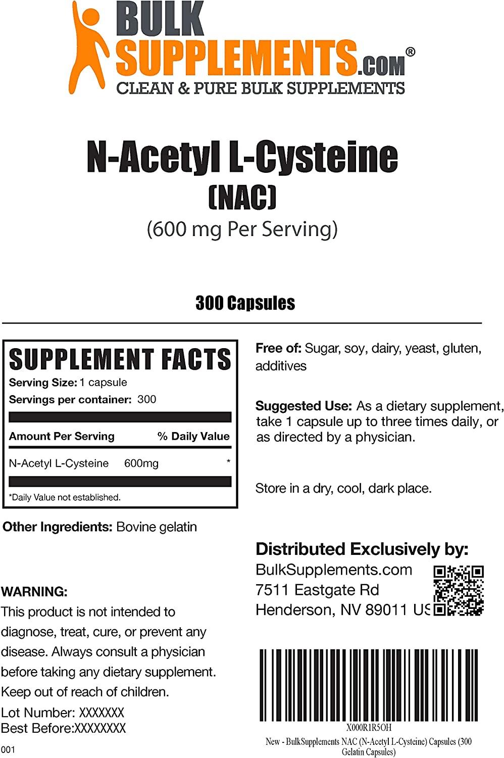 acetyl l carnitine vs acetyl l cysteine BulkSupplements N-Acetyl L-Cysteine (NAC) 600mg Capsules - Antioxidant  Supplement - 300 Count | Buy Now with Express International Delivery
