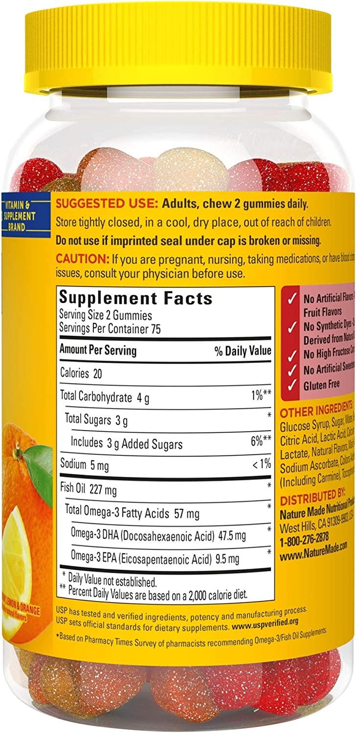 Nature Made Fish Oil Gummies Strawberry Lemon & Orange 150 Gummies