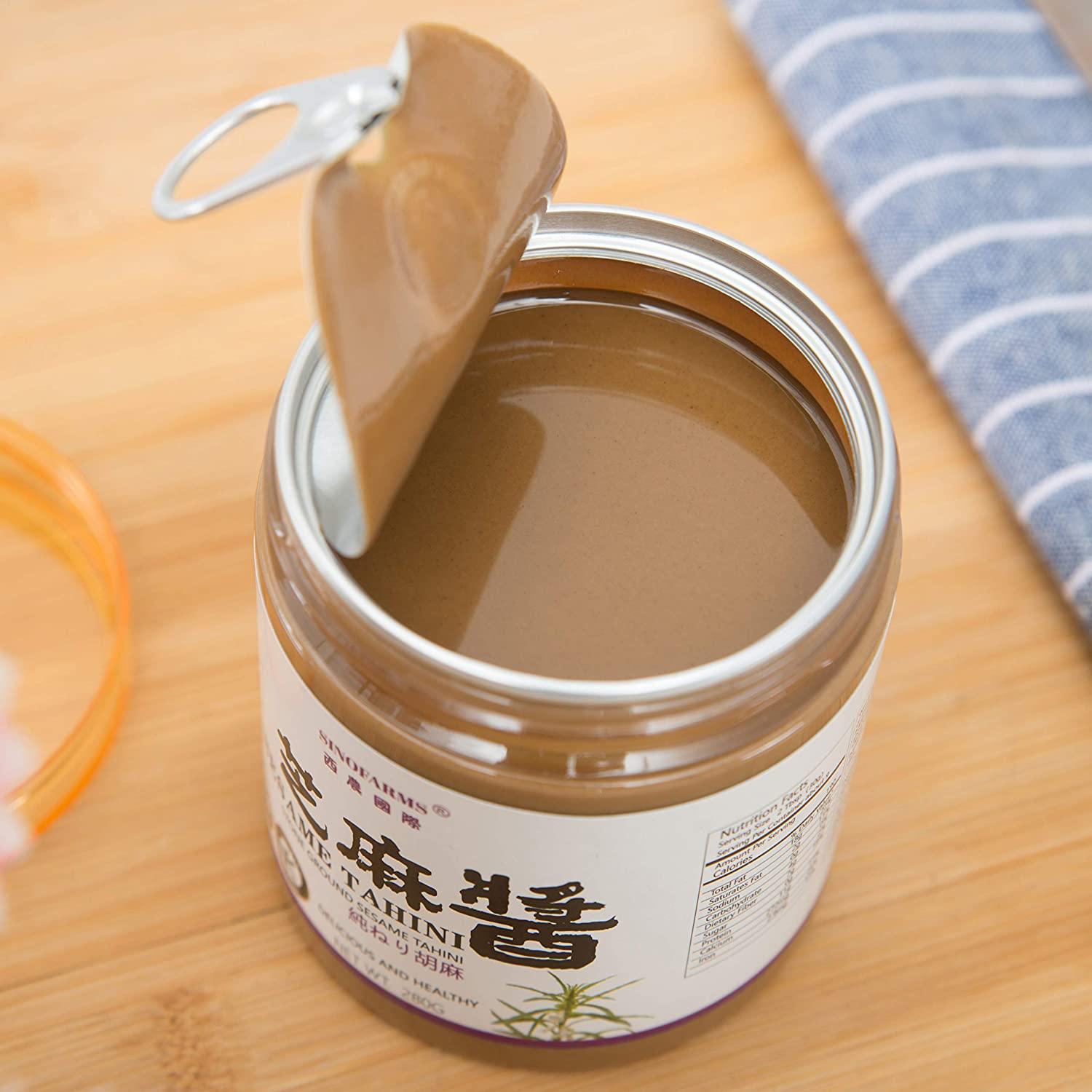 Sinofarms Pure Tahini Sesame Paste, Unhulled Ground Tahini Paste for