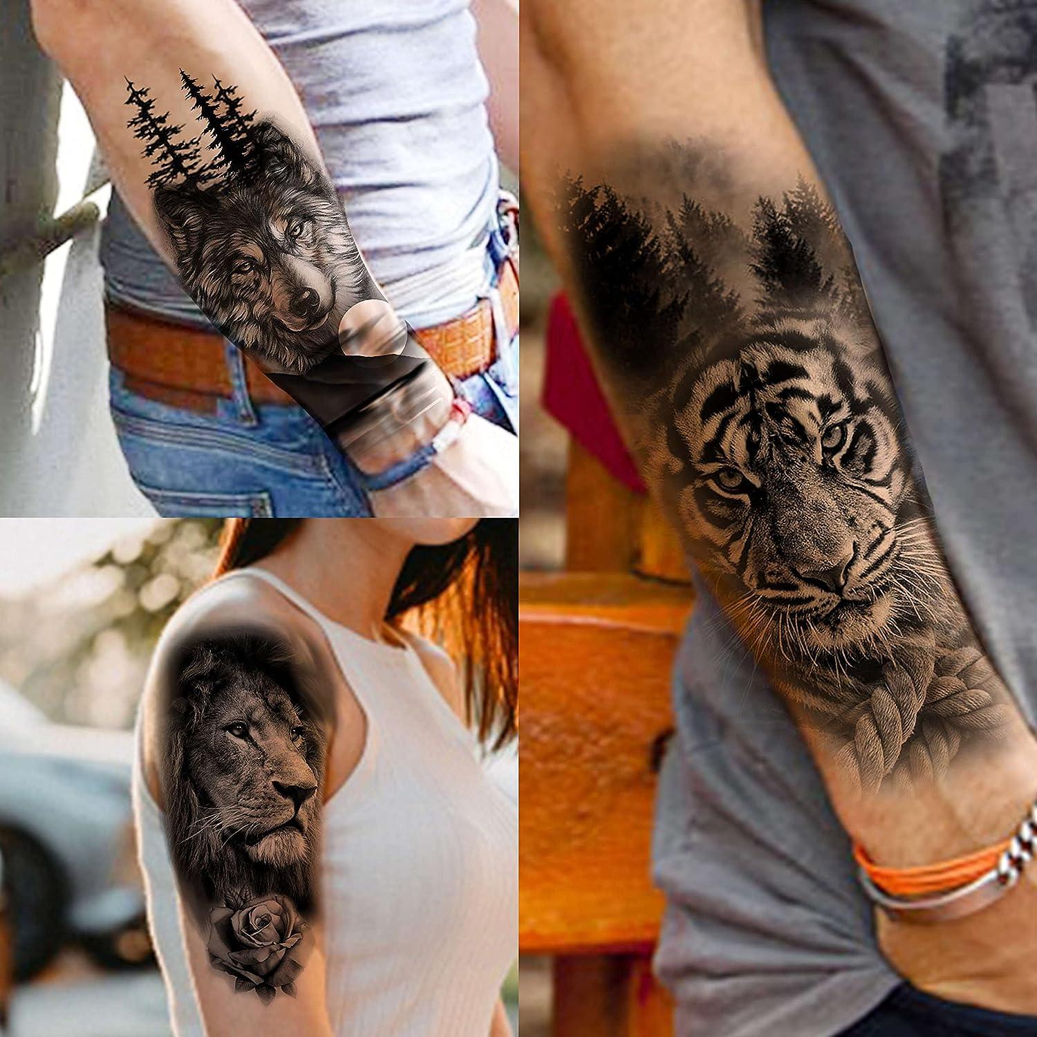 Lion Tiger Wolf Animal Tattoos Men Waterproof Temporary Tattoo