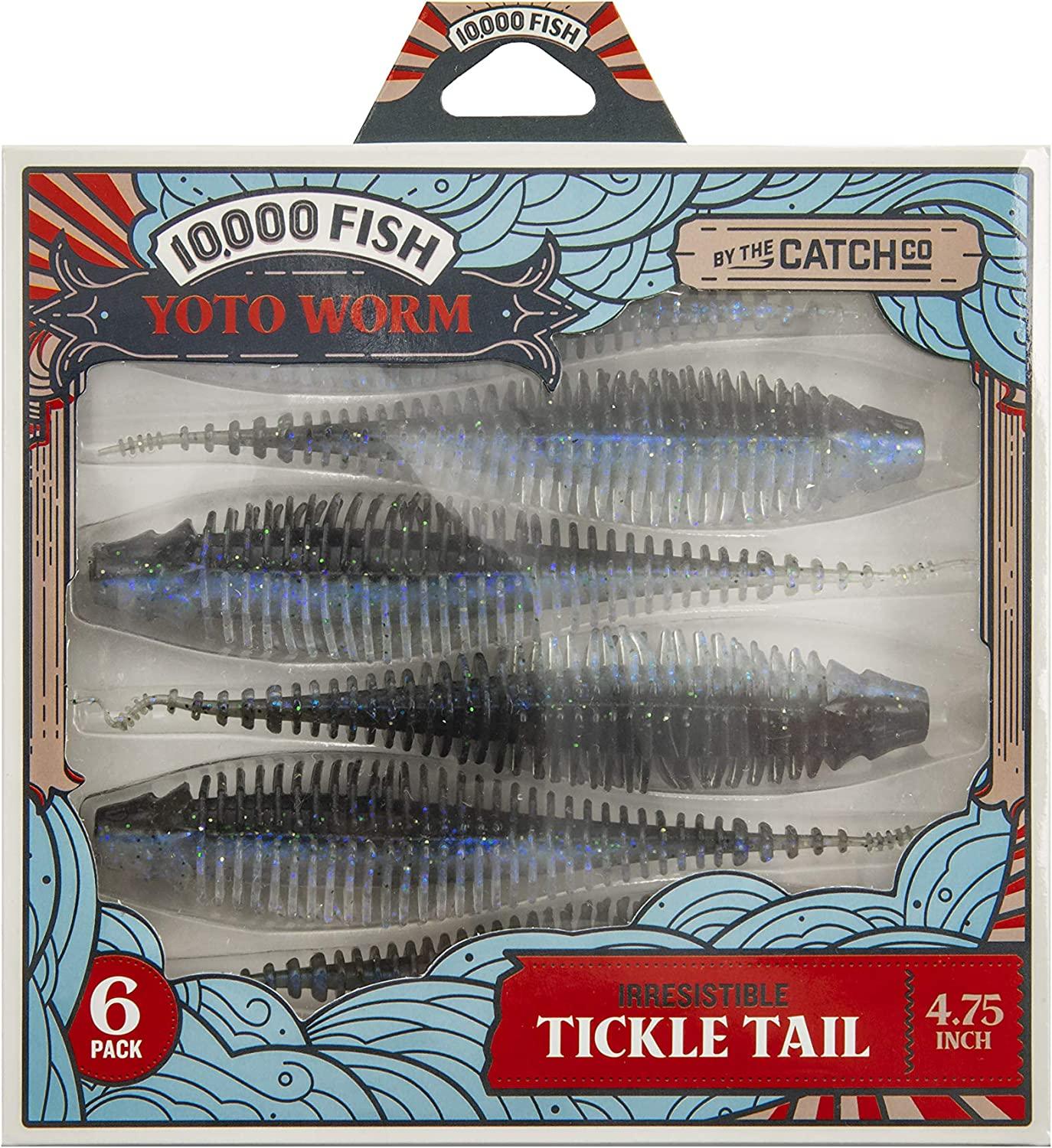 Catch Co 10,000 Fish Yoto Worm Soft Plastic Creature Bait Fishing Lure  Black & Blue Flake 4.75