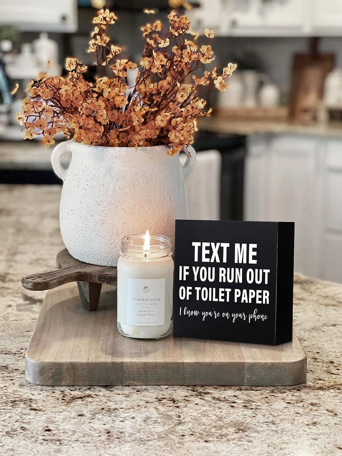 Cartello In Legno Per Bagno 'Text Me If You Run Out Of Toilet Paper', 20x25 Cm, Rustico Con Corda, Regalo Divertente