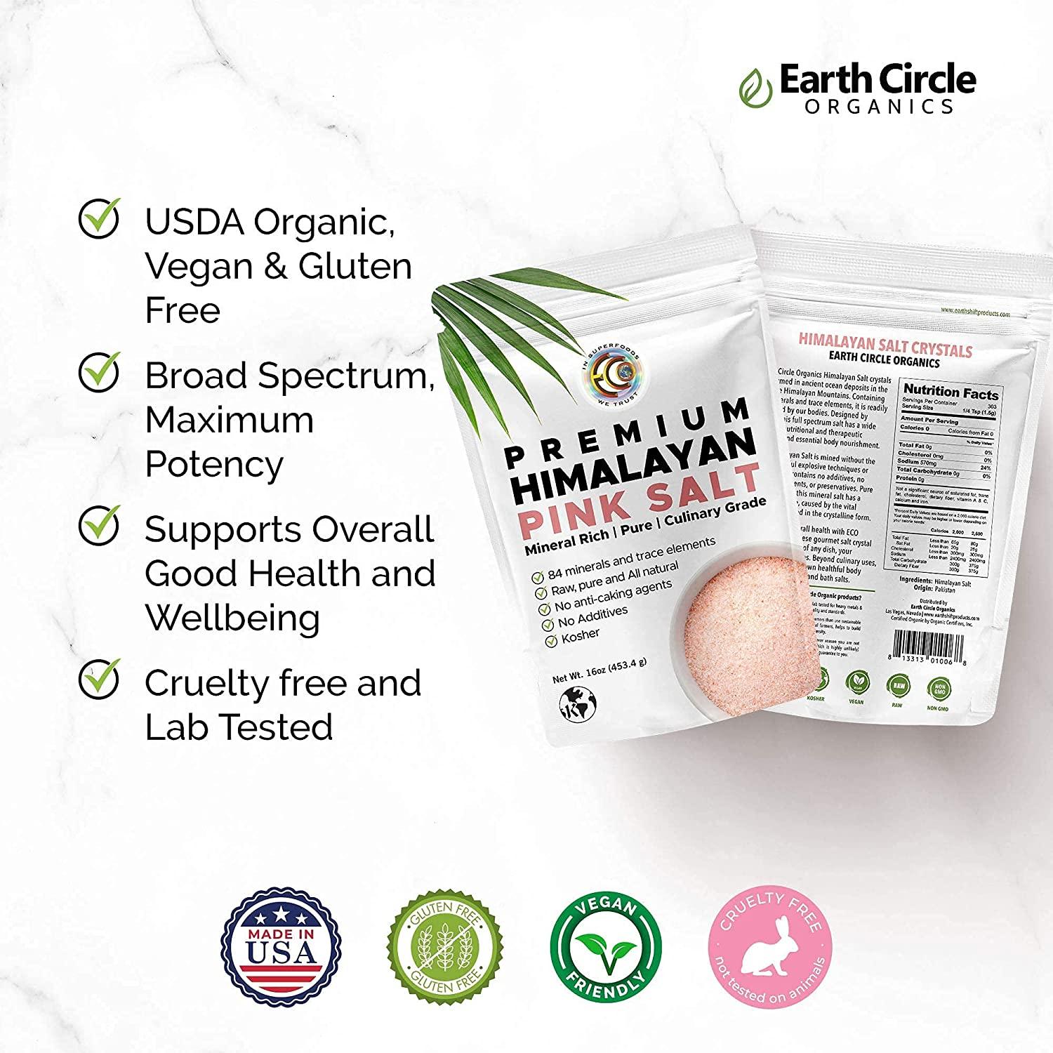 Earth Circle Organics Premium Himalayan Pink Fine Grain Salt, No Anti