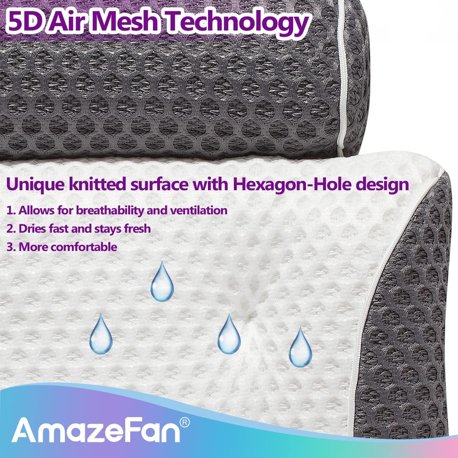 AmazeFan Luxury Bath Pillow, Ergonomic Bathtub Spa Pillow with 4D Air Mesh Technology and 6 Suction Cups, Helps Support Head, Back, Shoulder and Neck, Fits Al