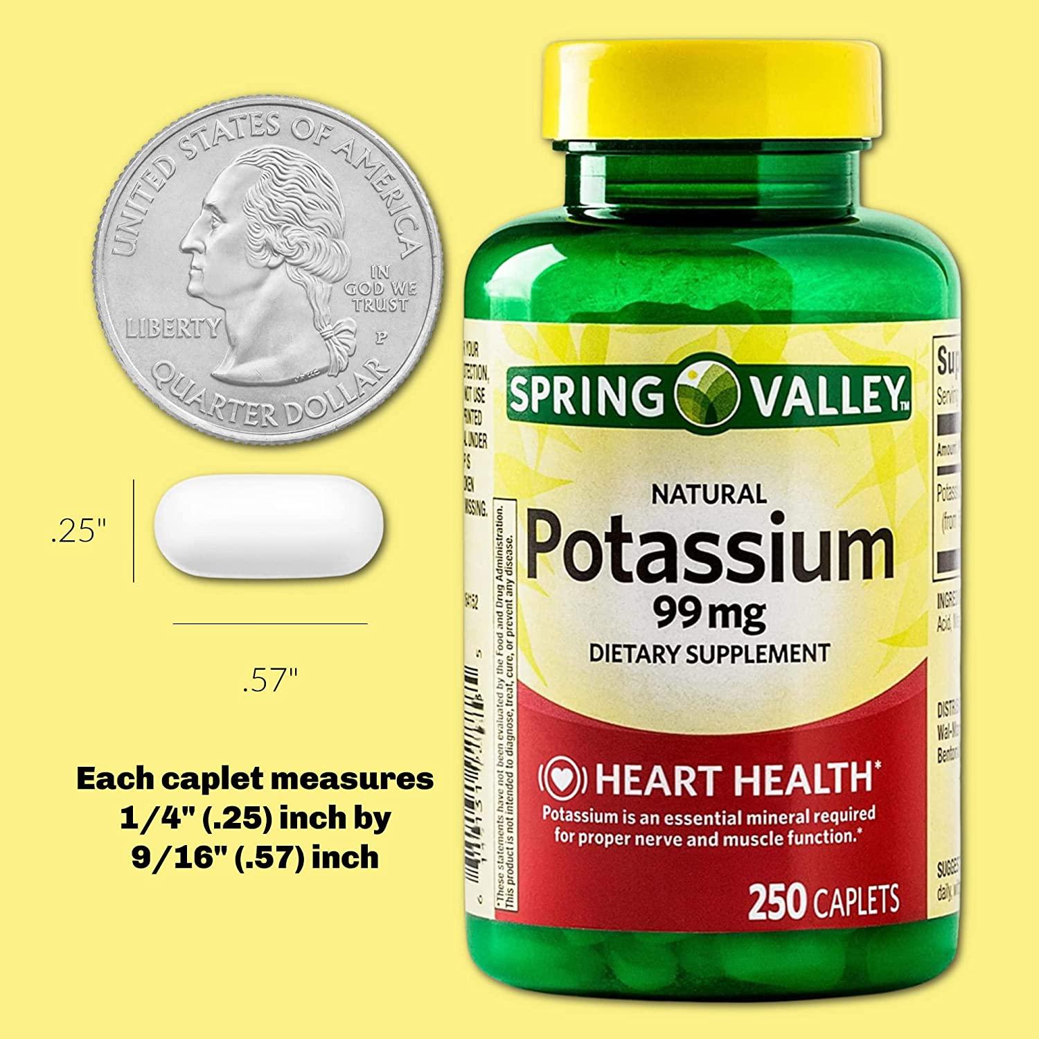 Spring Valley Potassium Supplement 99mg Caplets 8 Month Supply