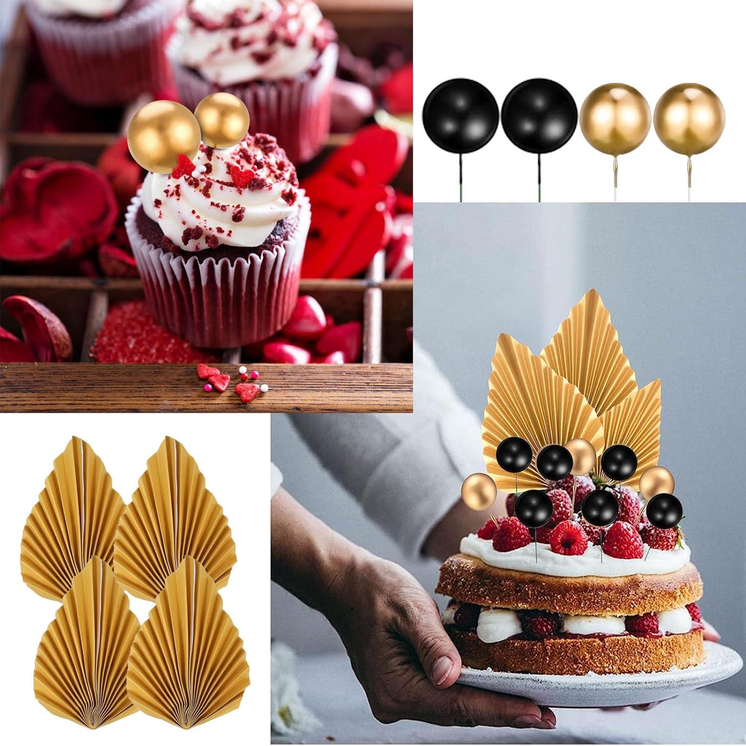 58pcs Black and Gold Balls Cake Toppers Decorations Gold Cake