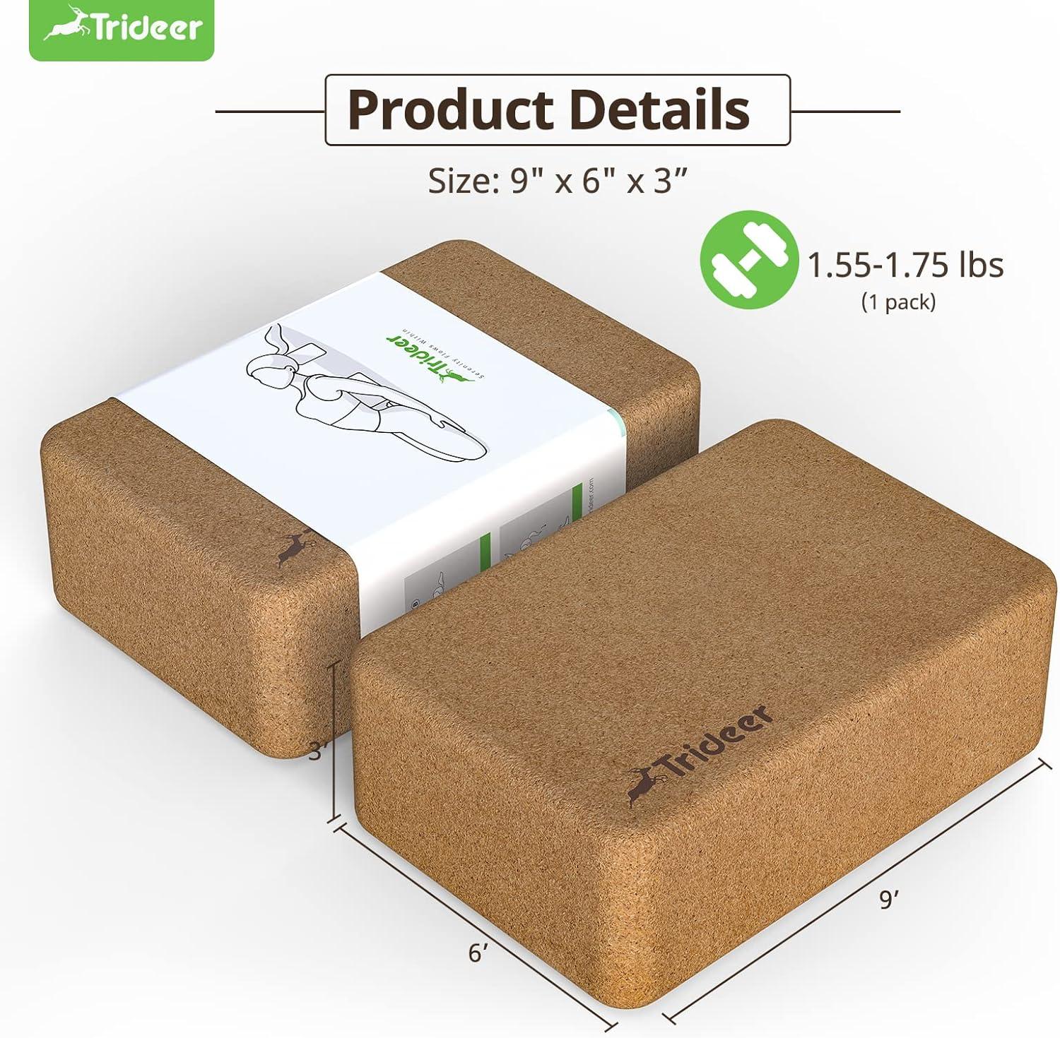Trideer Cork Yoga Blocks 2 Pack Natural Cork Block High Density Yoga Bricks  with Non Slip Surface Eco-Friendly Yoga Accessories for Women Ideal for Yoga  General Fitness Pilates Stretching Toning Workouts 9''*6''*3