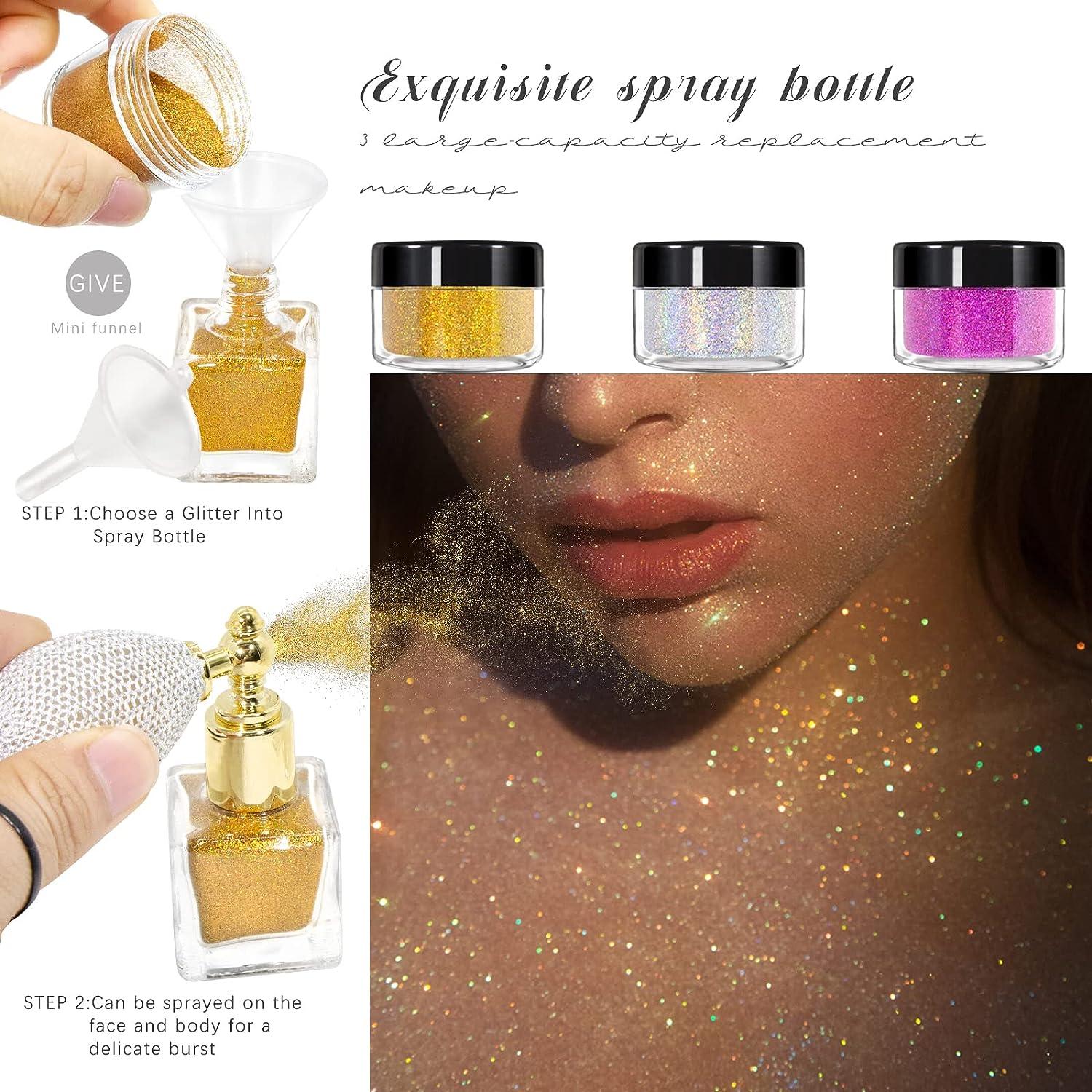 NewBang Body Glitter Spray Sliver Gold Pink Glitter Powder Shimmer  Highlighter Loose Powder Glitter Makeup for Body Face Hair Clothes Nail Art  Craft Design 3 Colors-with 1 Empty Spray Bottle