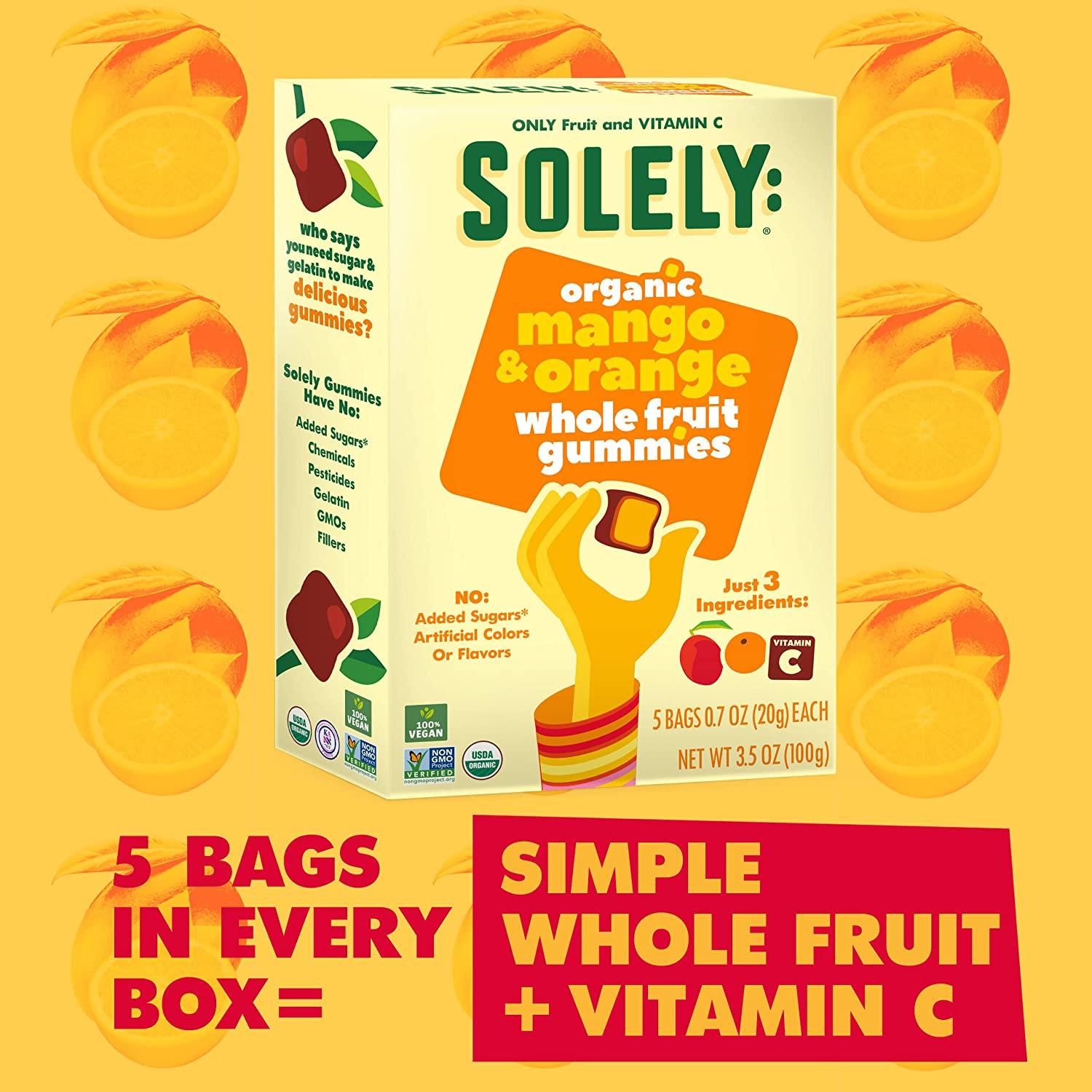 SOLELY Organic Mango and Orange Whole Fruit Gummies, 3.5 oz Three
