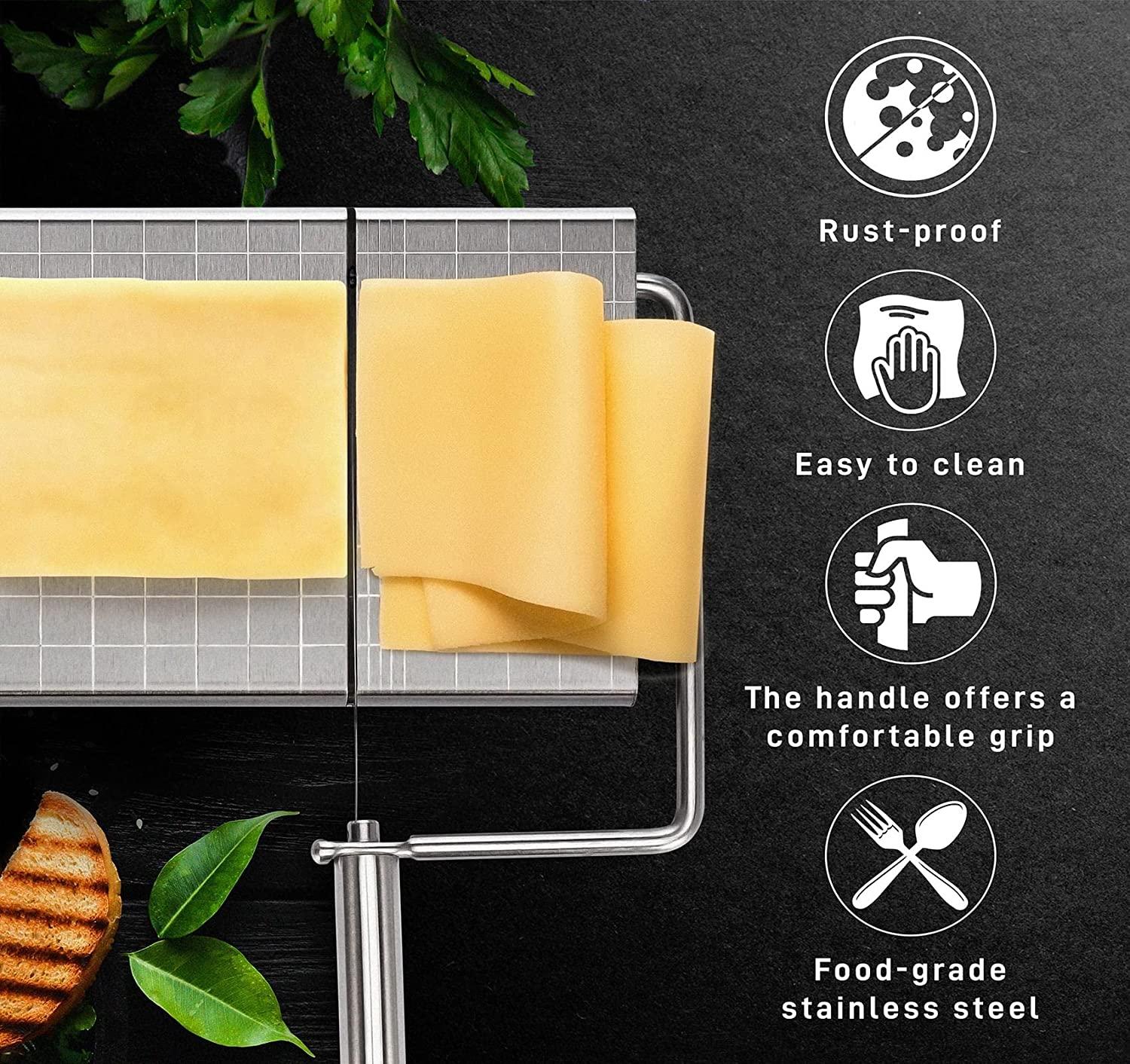  Cheese Slicer With Wire - Cheese Slicers for Block Cheese Incl.  8 Extra Wires with Accurate Size Scale On Cheese Slicer Board for Prices  Cuts - Ideal Cheese Cutter with Wire