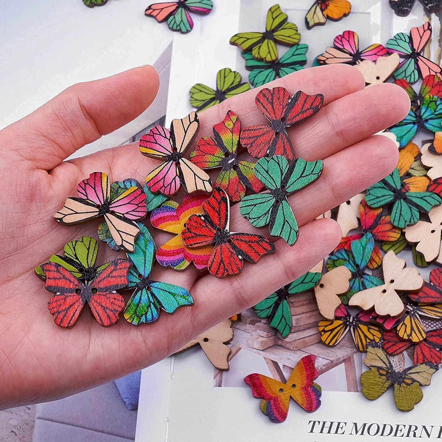 200Pcs Wooden Butterfly Buttons for Crafts, DIY Vintage Wood