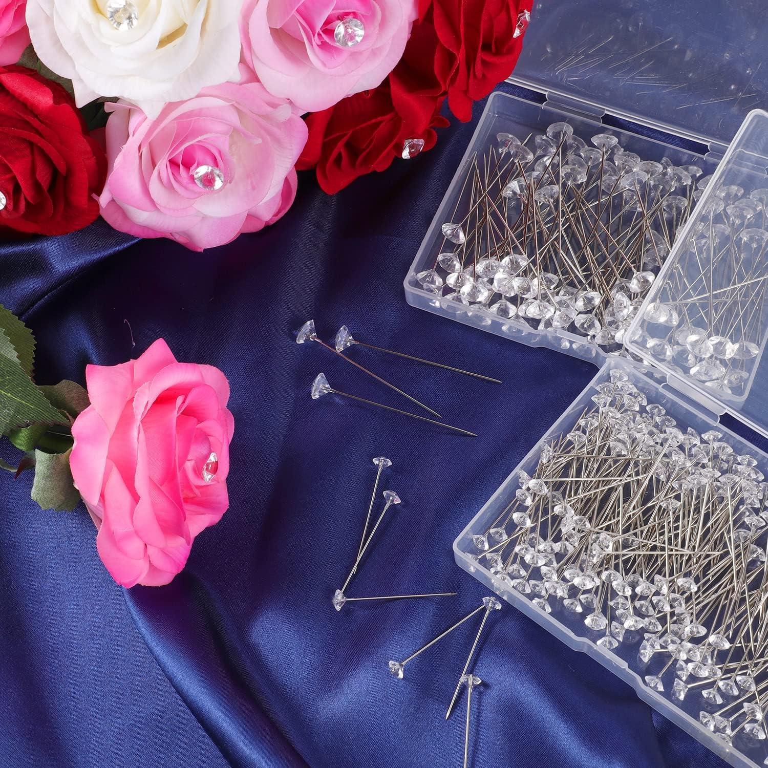  400 PCS Bouquet Pins Flower Pins, Straight Pins Clear Sewing  Pins Crystal Diamond Head Pins for Craft Wedding Jewelry Decoration  (2.1''/1.5'')