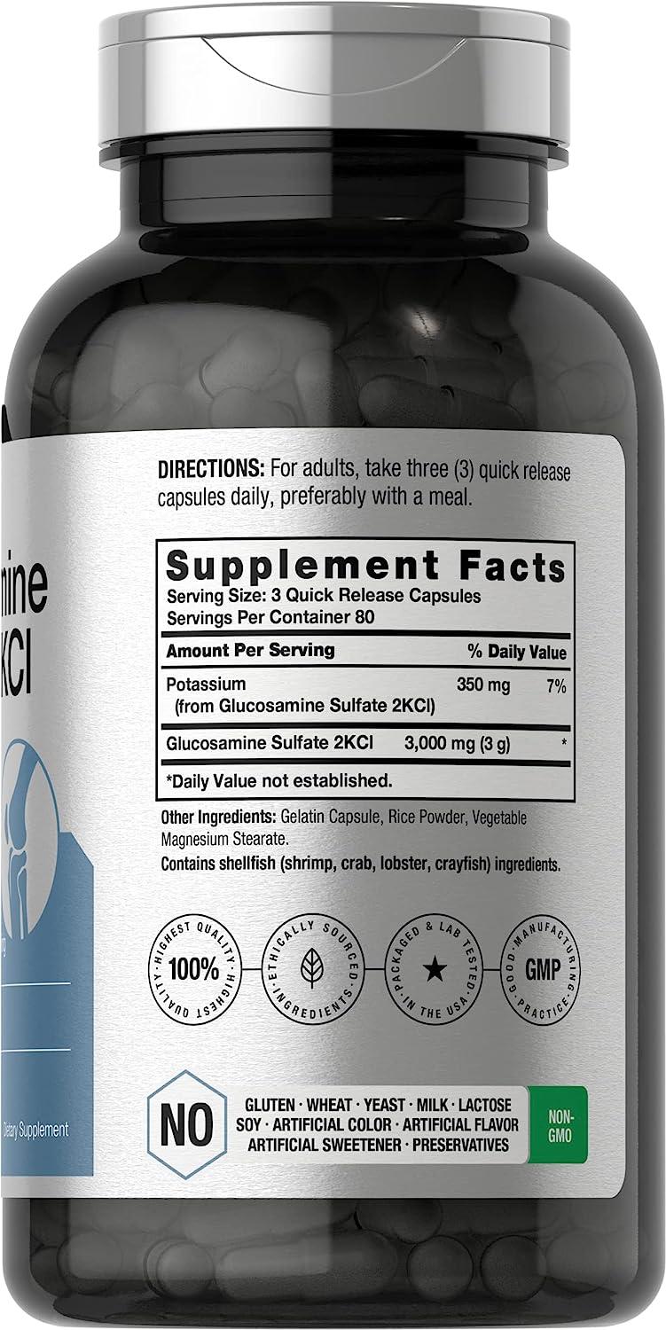 Glucosamine Sulfate 2KCI with Potassium 3000mg 240 Capsules NonGMO
