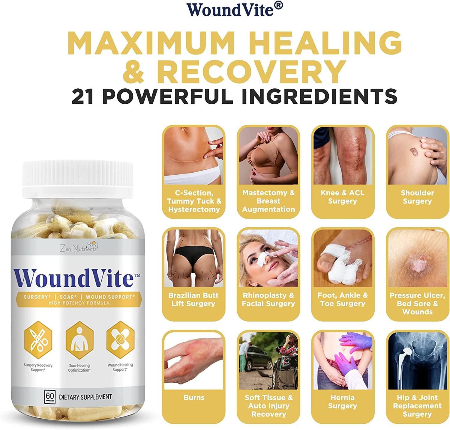 Zen Nutrients WoundVite Pre Post Surgery Support Scar Wound Care Scar