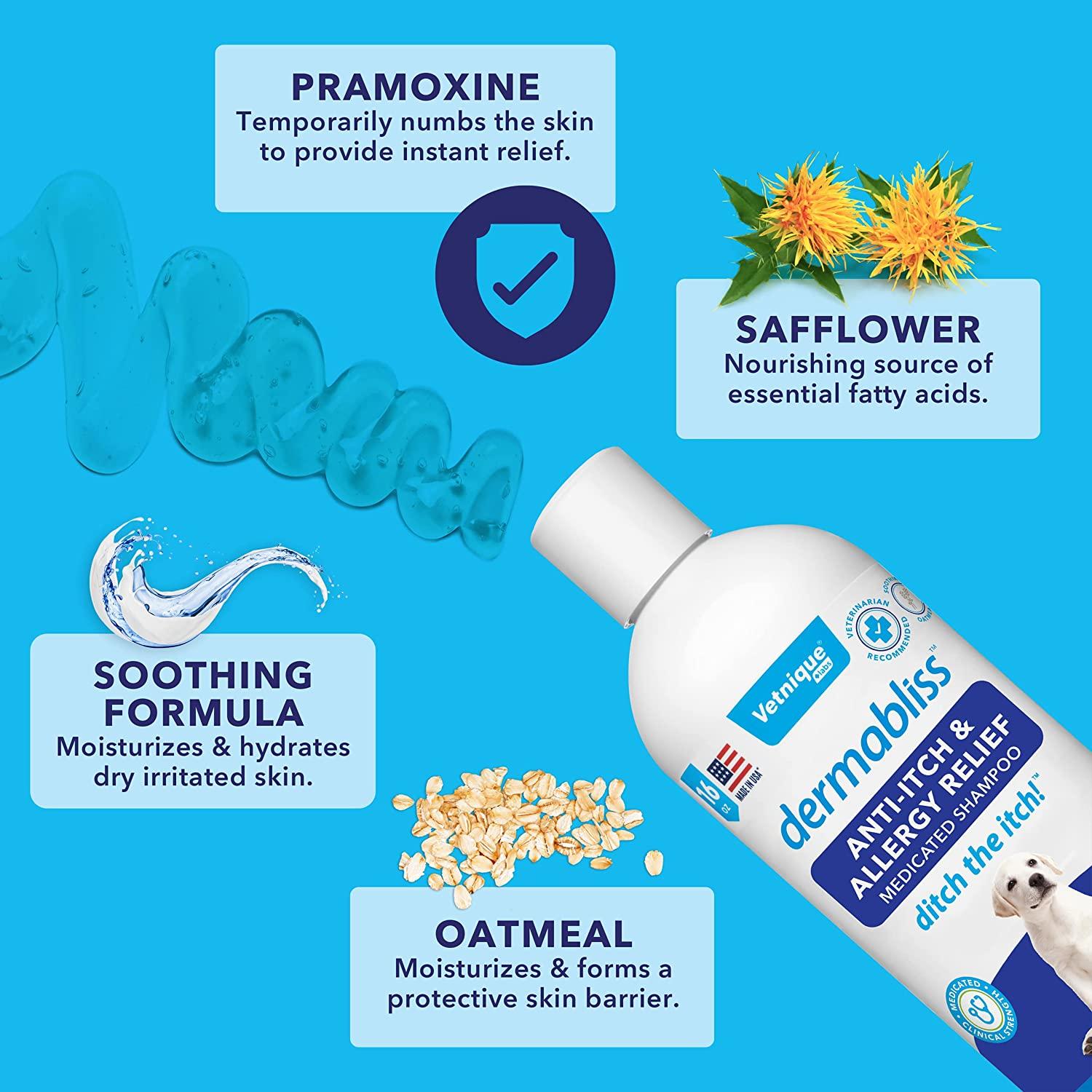 Vetnique Labs Dermabliss Dog Allergy, AntiItch and Medicated Shampoos, Sprays and Wipes for