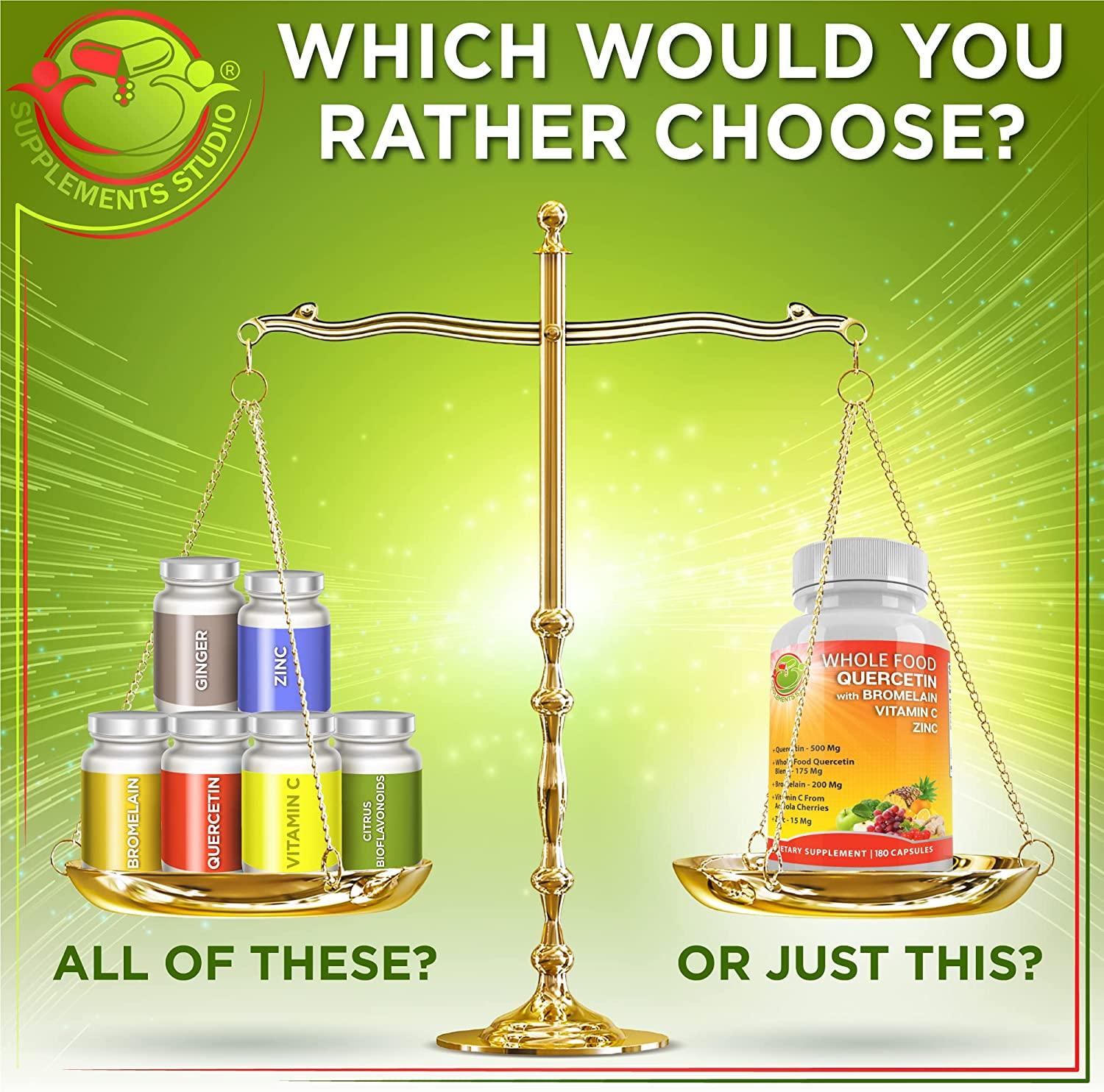 Quercetin 500mg with Bromelain, Zinc, Vitamin C Immune Support