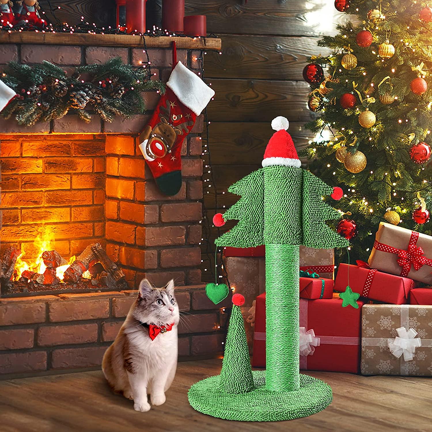 BOLUO 31-Inch Tall Cedar Cat Scratching Post Christmas Cat Tree