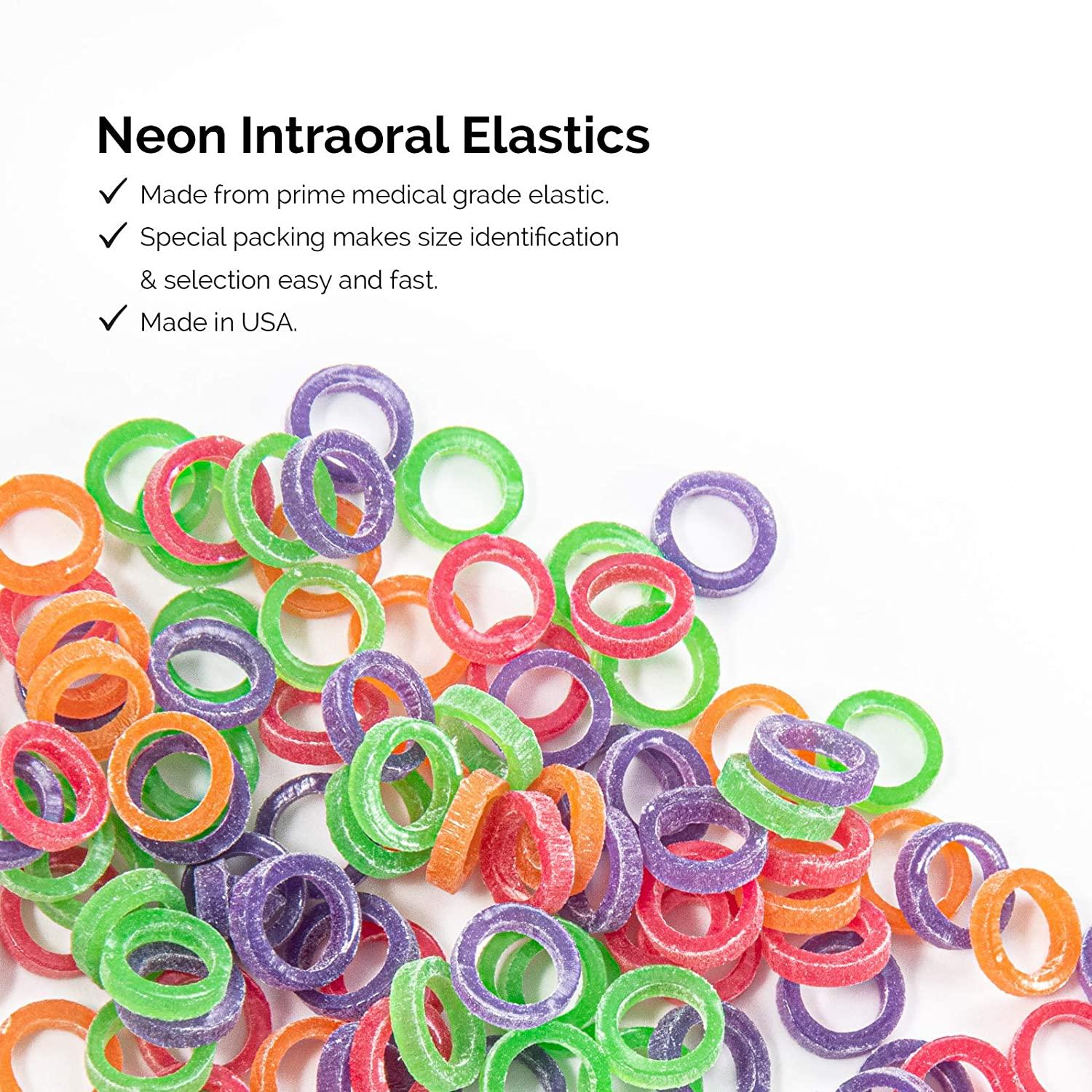 JMU Orthodontic Neon Elastics 3/16 Inch Heavy 6.5oz 500 pack Intraoral