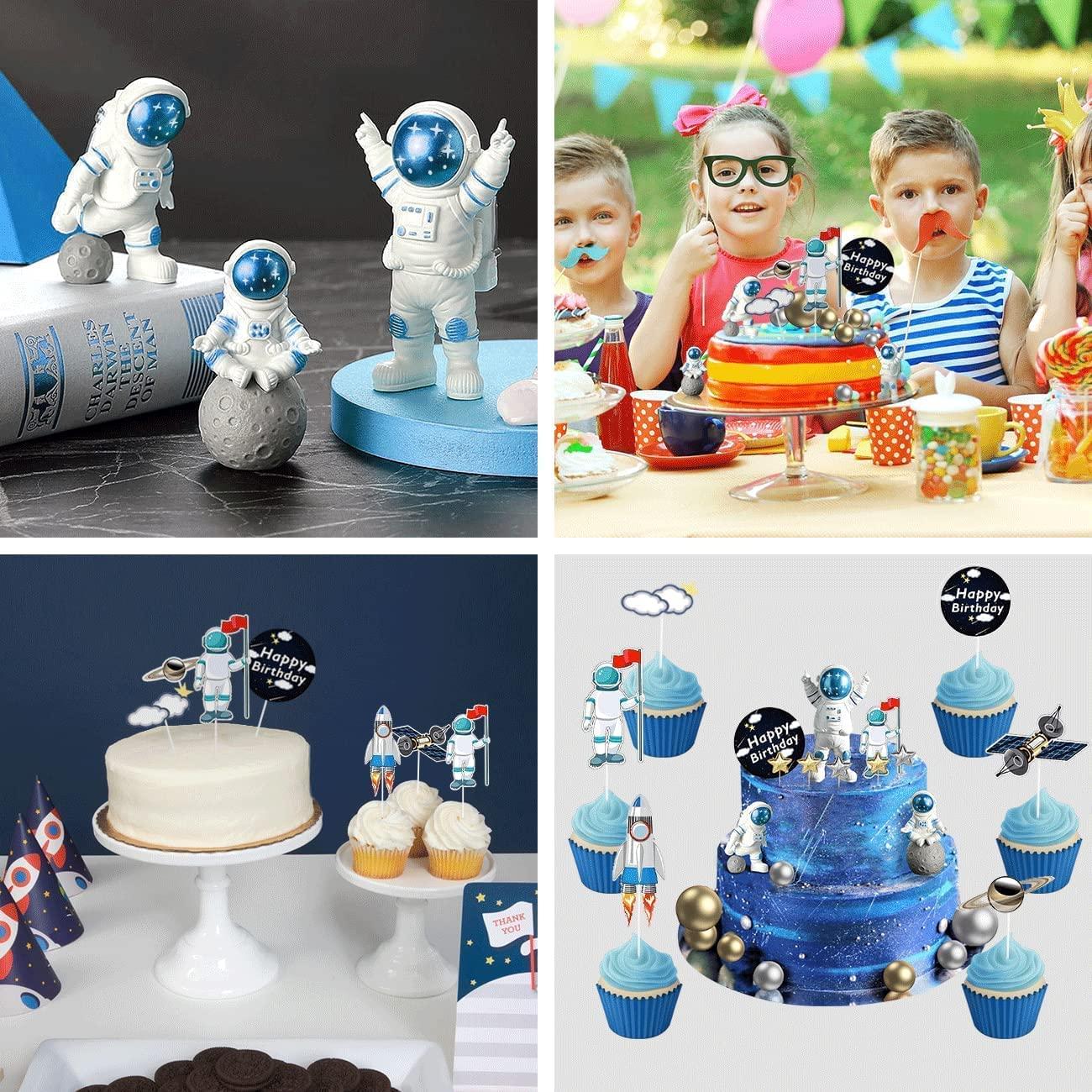 22 Pcs Space Cake Topper,Space Cupcake Toppers Astronaut Figurine Birthday  Outer Space Themed Party Decorations Supplies Planet Rocket Pearl Balls and  Star DIY Cake Toppers for Kids Party Baby Shower Blue