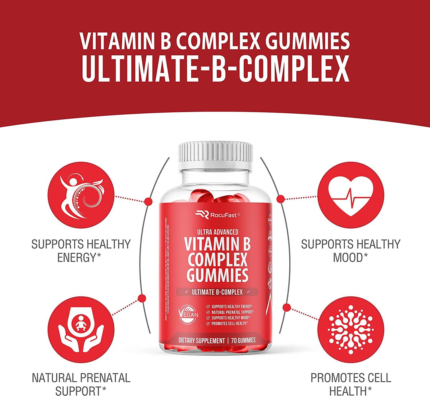 Vitamin B Complex Gummies Supplement Potent Vitamin B12 B3 B5 B6 B7 B8 B9 Folic Acid Vitamin C