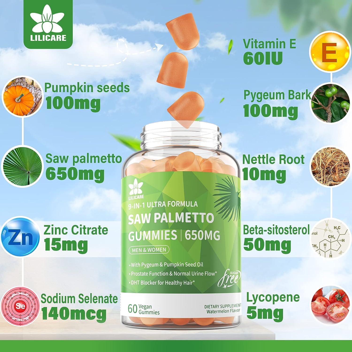 Sugar Free Saw Palmetto Gummies 650mg Prostate Supplements for Men With