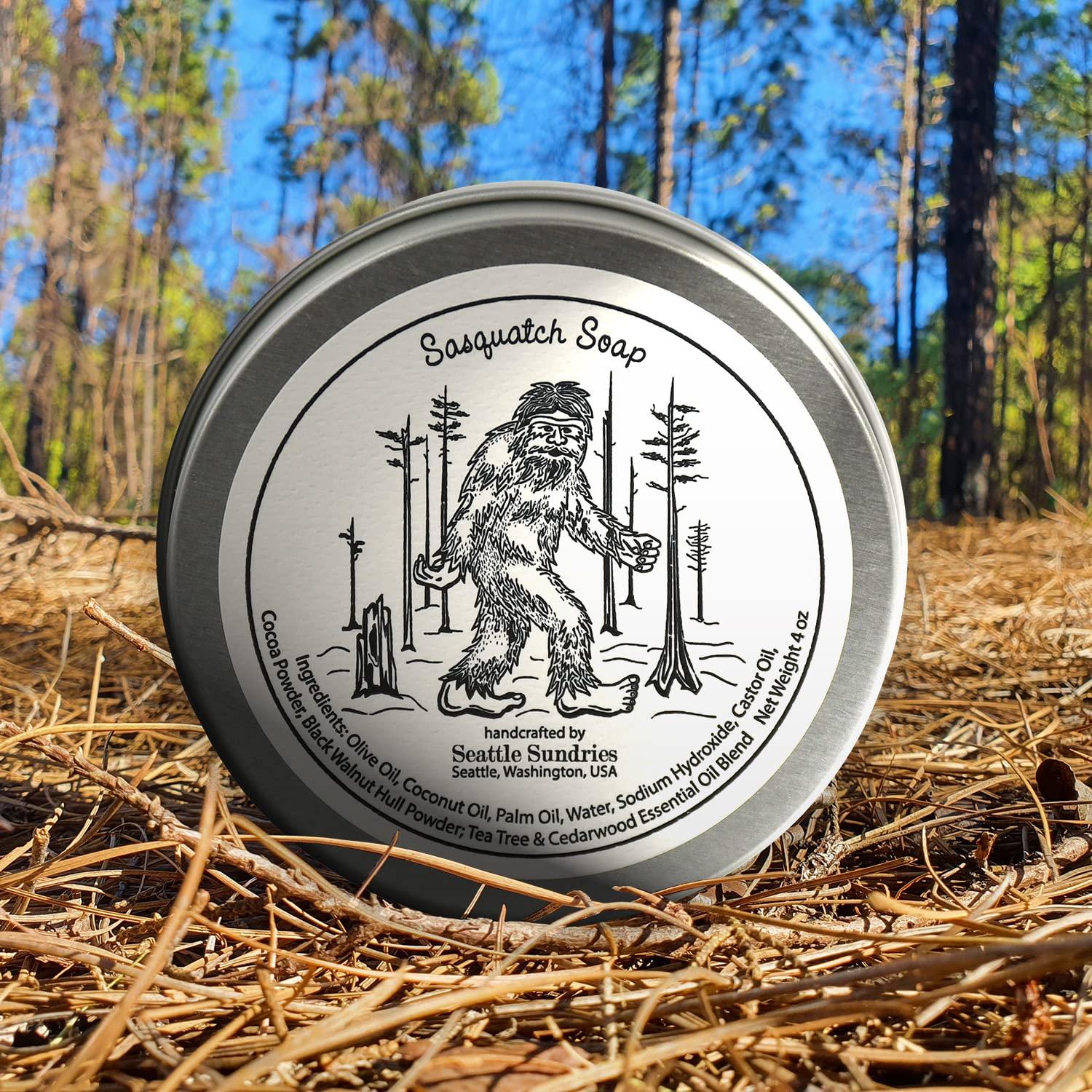 Seattle Sundries  Sasquatch Soap Bar Natural Skin Care 1 (4oz) Handmade  Soap Bar in a Recyclable Travel Tin Woodsy Scent - Camp & Bigfoot Gift Idea.