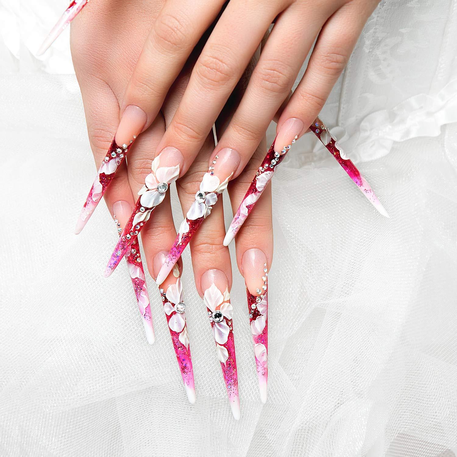 180 Extra Long Stiletto False Nails Tips Set with Files Clear DIY