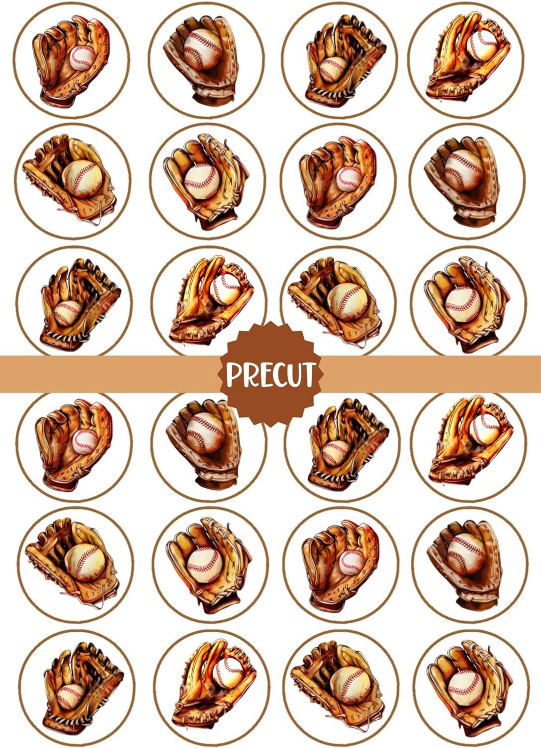 PRECUT Baseball Edible Cupcake Toppers - Baseball Glove Theme #2 ...