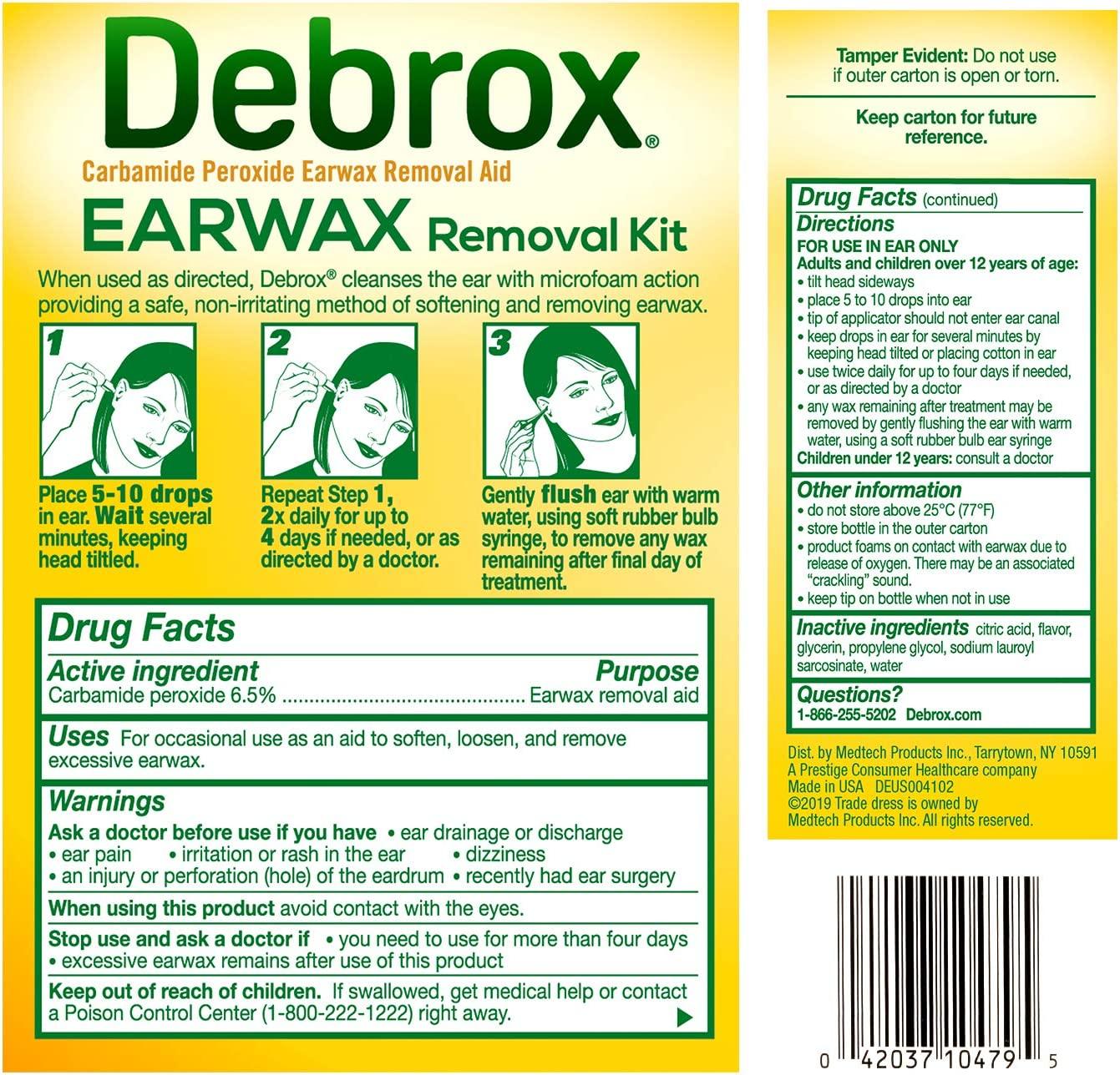 Debrox Earwax Removal Kit 0.5 Oz Drops & Ear Syringe Bulb