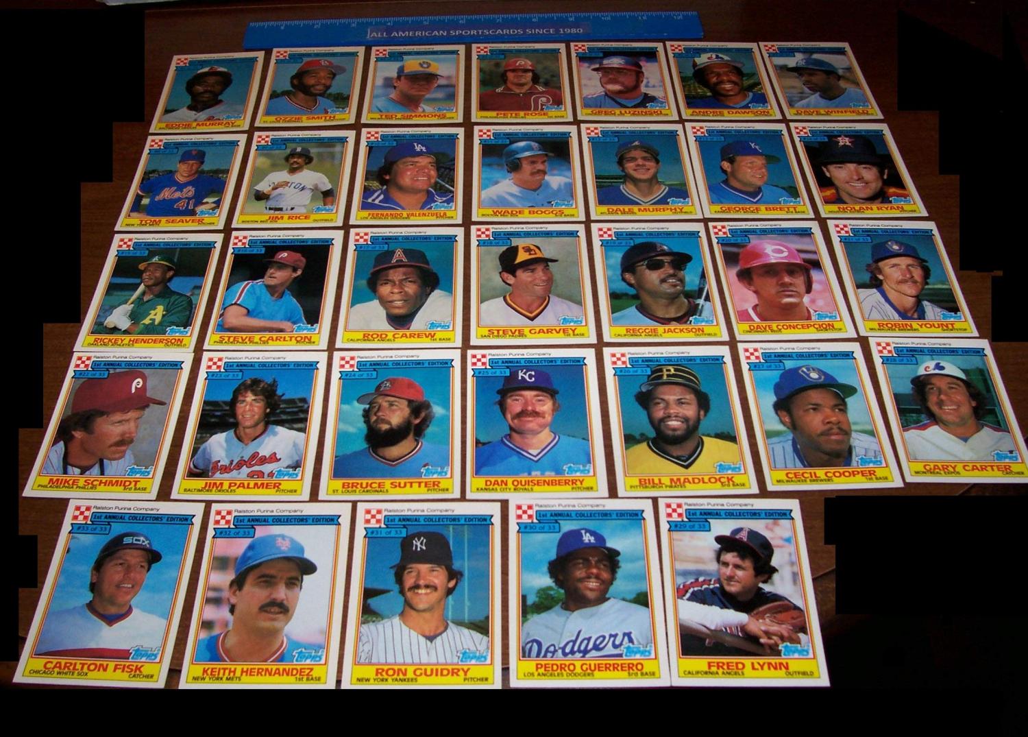 1984 Ralston Purina Set of 33 Cards Mint Condition with 19 Hall of