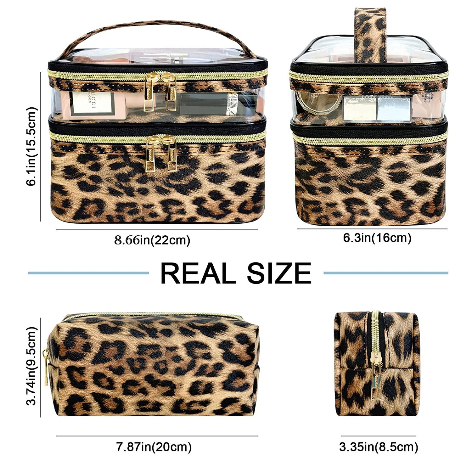 Classic Leopard Printed Large Capacity Waterproof Cosmetic Bag, Portable  Toiletry Organizer For Women's Travel, Fashion Personality Makeup Bag