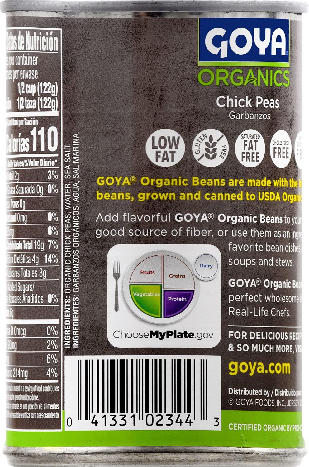 Goya Foods Organic Chick Peas, Garbanzo Beans, 15.5 Ounce ...