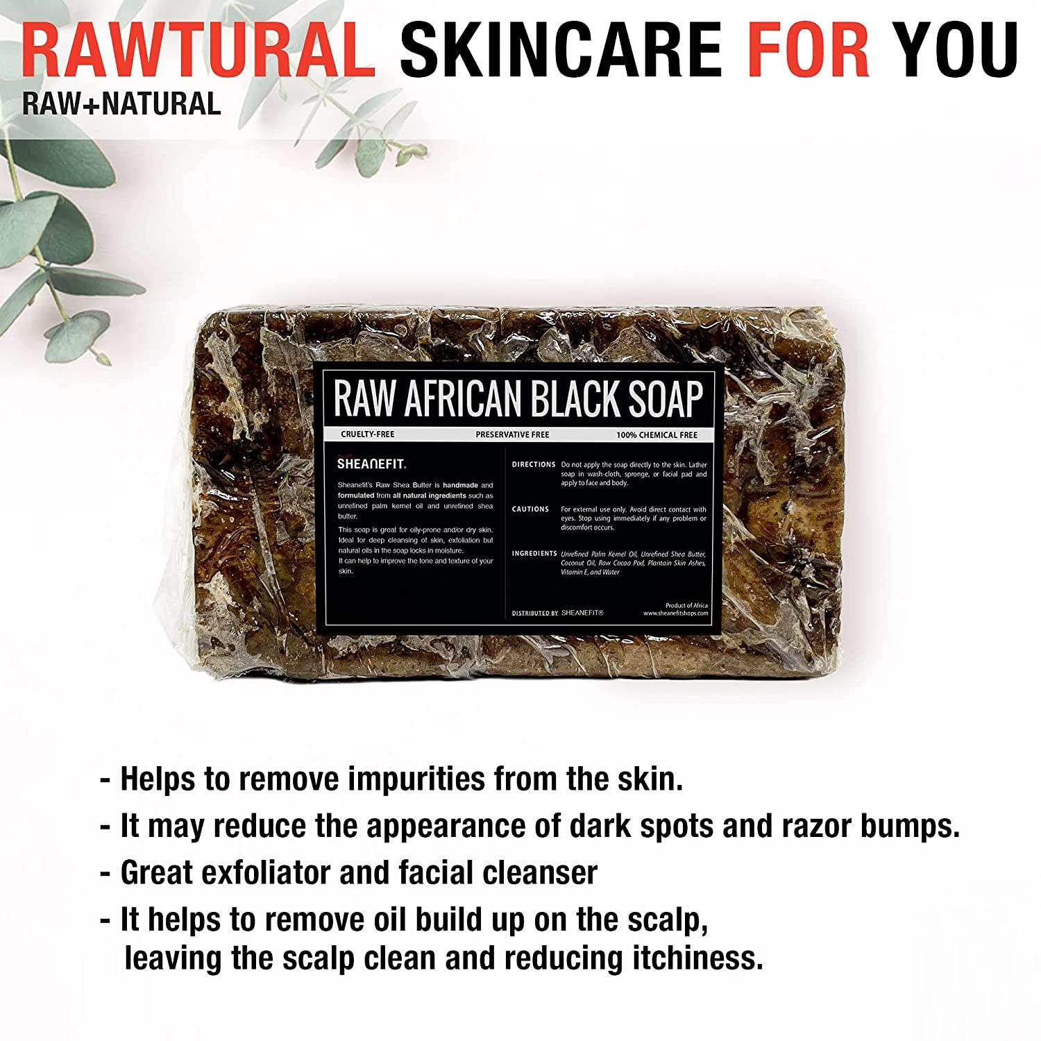 Sheanefit Raw African Black Soap Bar For All Skin Types Face, Body