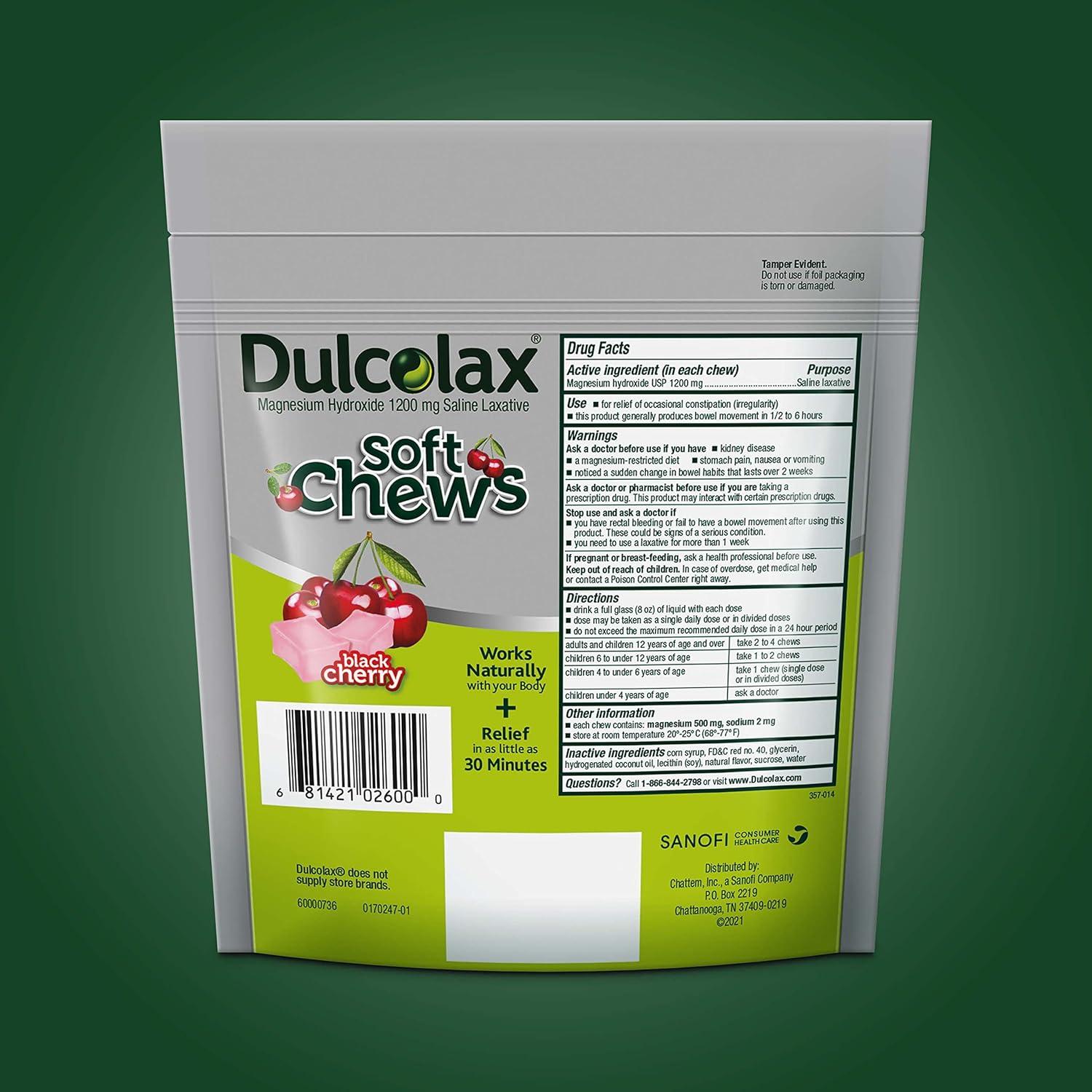 Dulcolax Soft Chews Black Cherry Laxative 60ct Magnesium Hydroxide