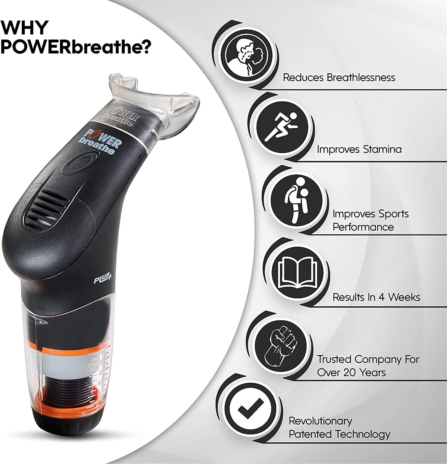 POWERbreathe Handheld Respiratory Trainer Black, Heavy Resistance Strengthen Breathing