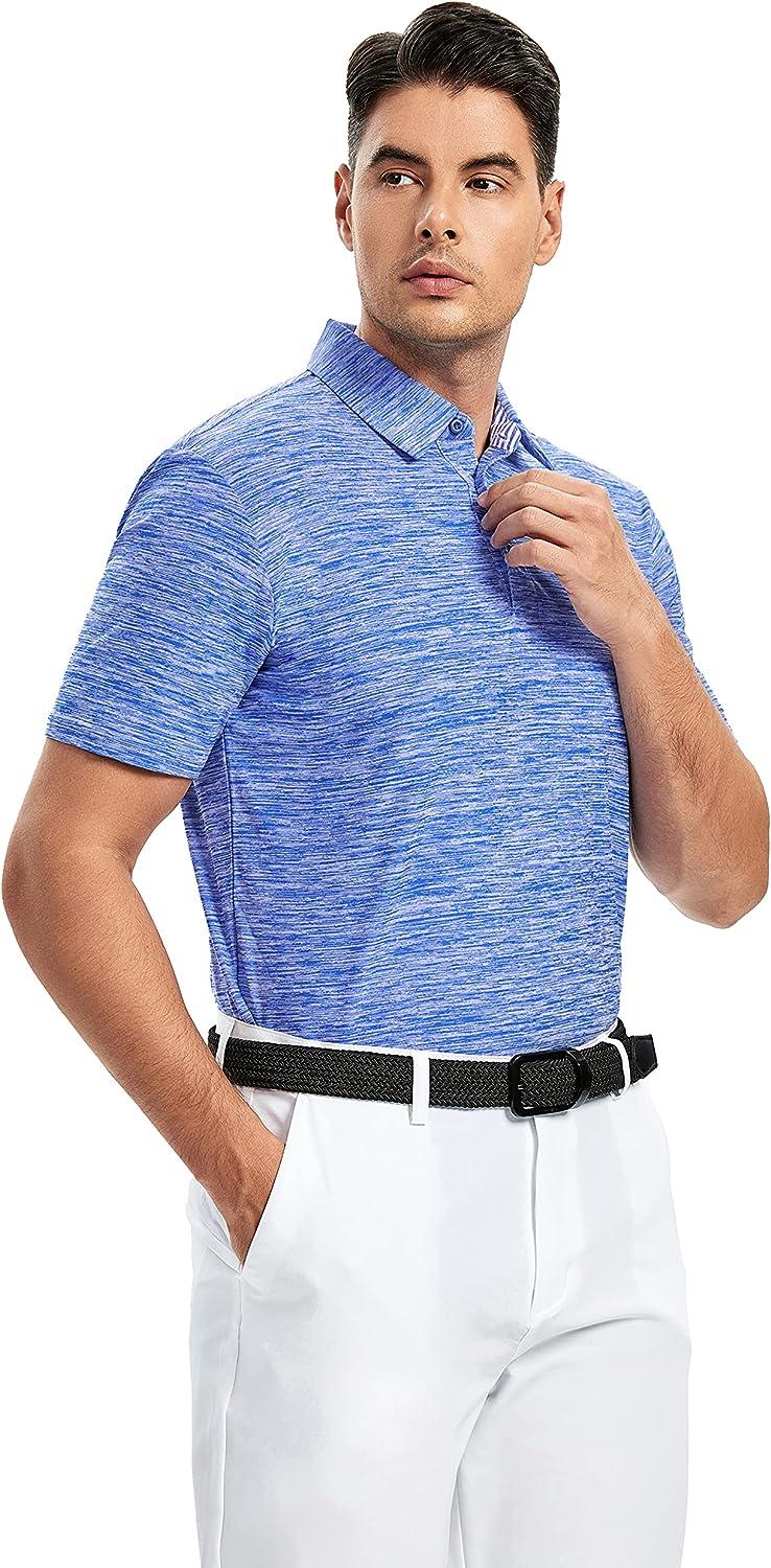 Damipow Premium Golf Shirts for Men Dry Fit Performance Polo Short Sleeve Collared Shirt Solid Blue Polo X-Large