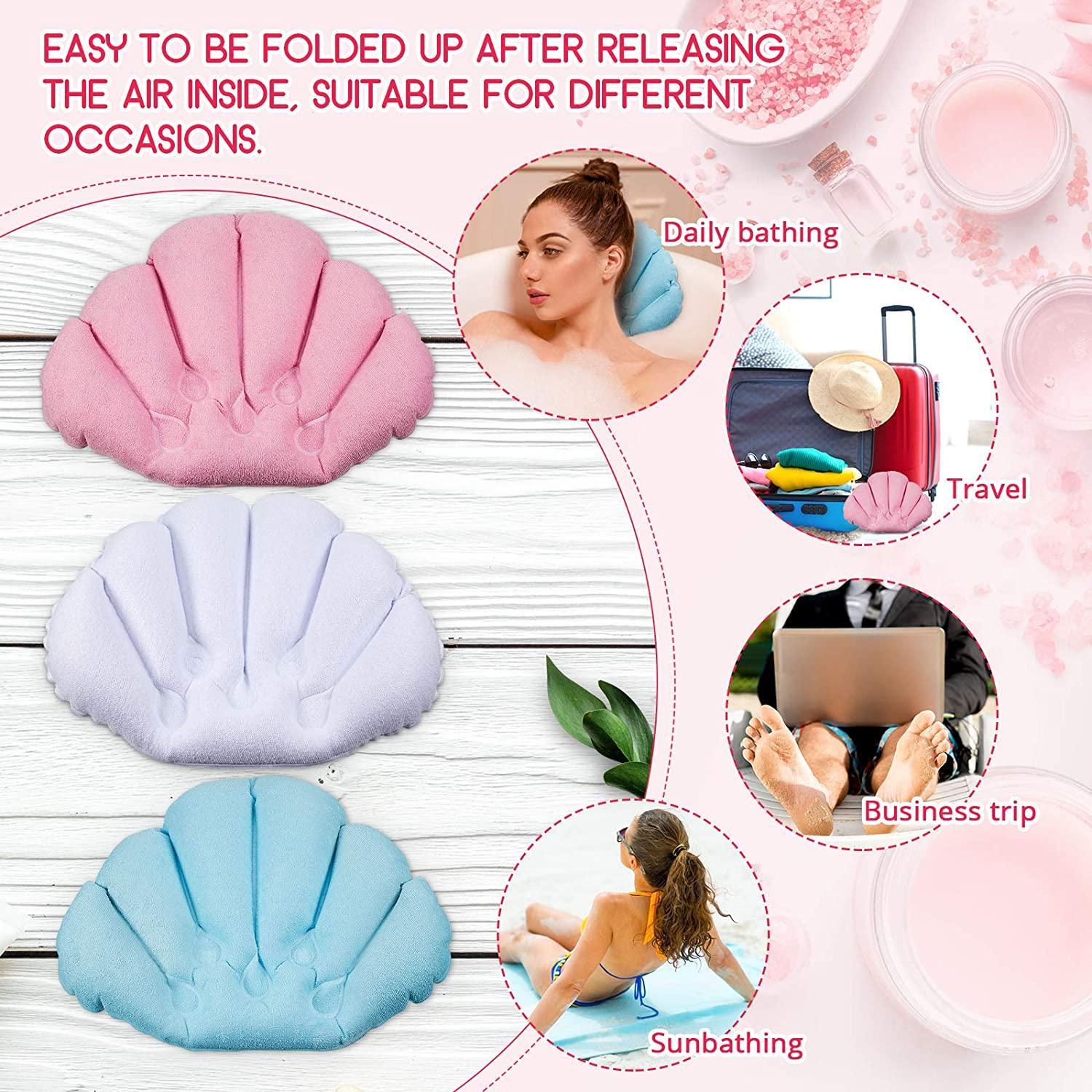 Inflatable Bath Pillow Set Terry Cloth Covered Spa Pillow for Neck