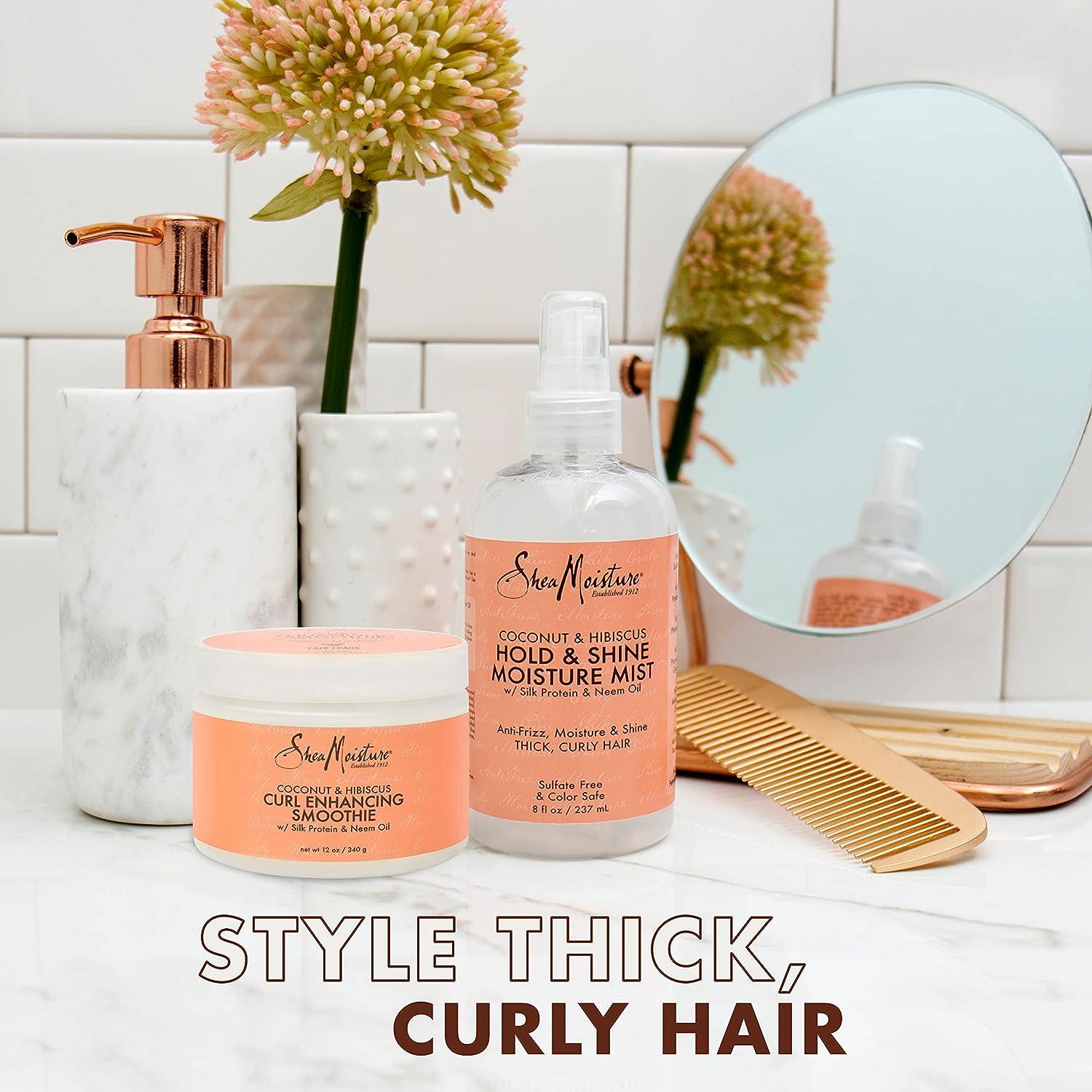 SheaMoisture Coconut Hibiscus Curling Cream Bundle 12oz 8oz Styling Cream for Curly and Frizzy Hair Natural Hair Care
